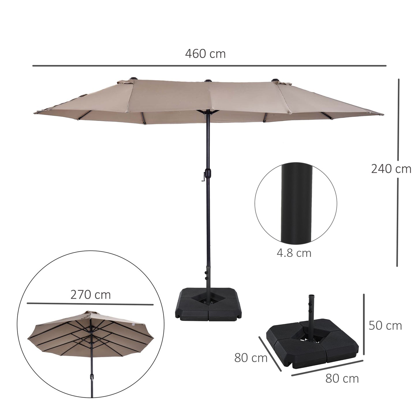 4.6m Garden Parasol Double-Sided Sun Umbrella Patio Market Shelter (1)