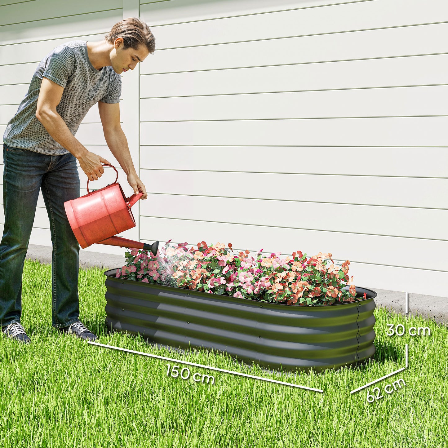 Galvanised Raised Garden Bed, Metal Planter Box with Safety Edging (1)