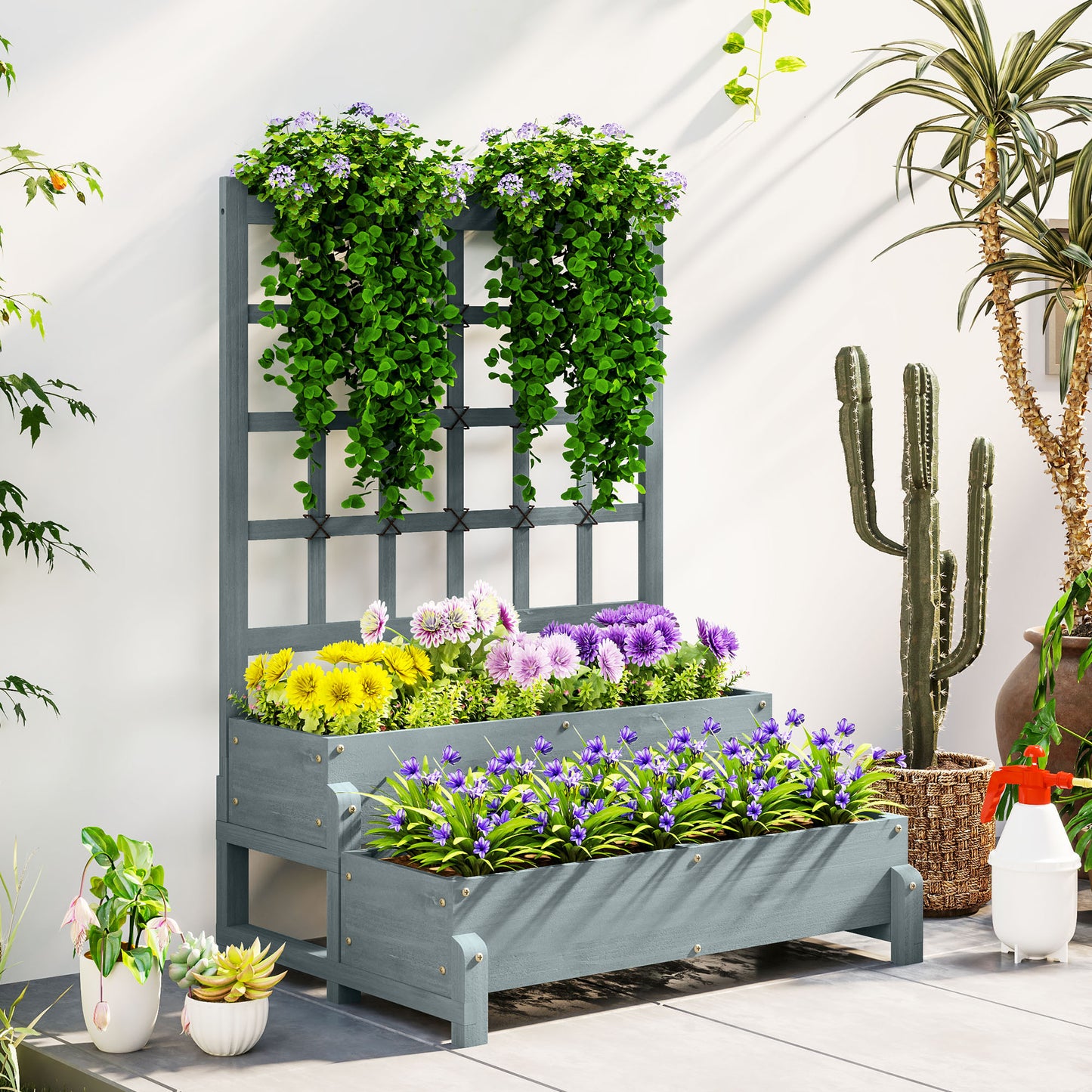 2-Tier Raised Garden Bed with Trellis