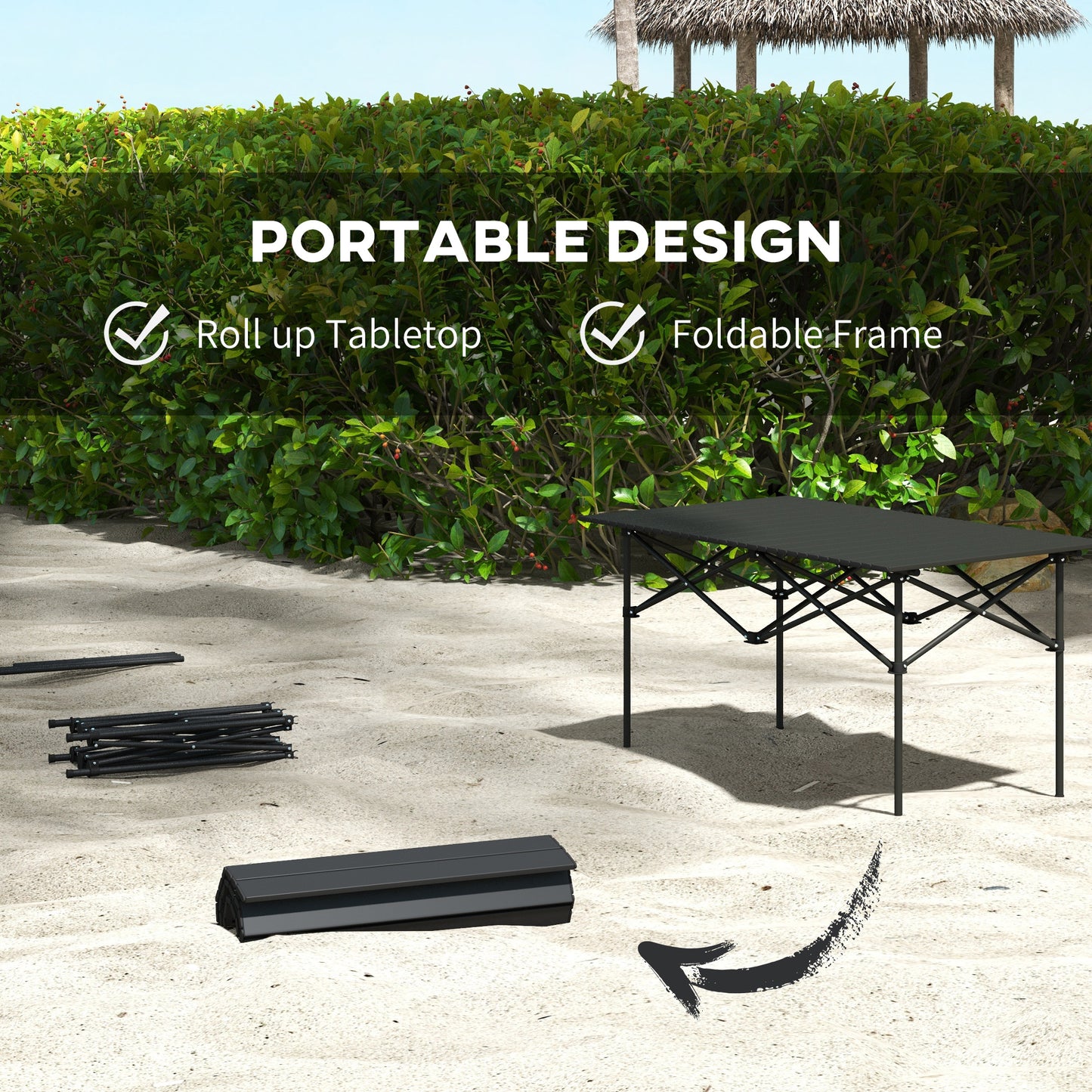 Two-Seater Portable Aluminium Table, with Roll-Up Tabletop and Bag