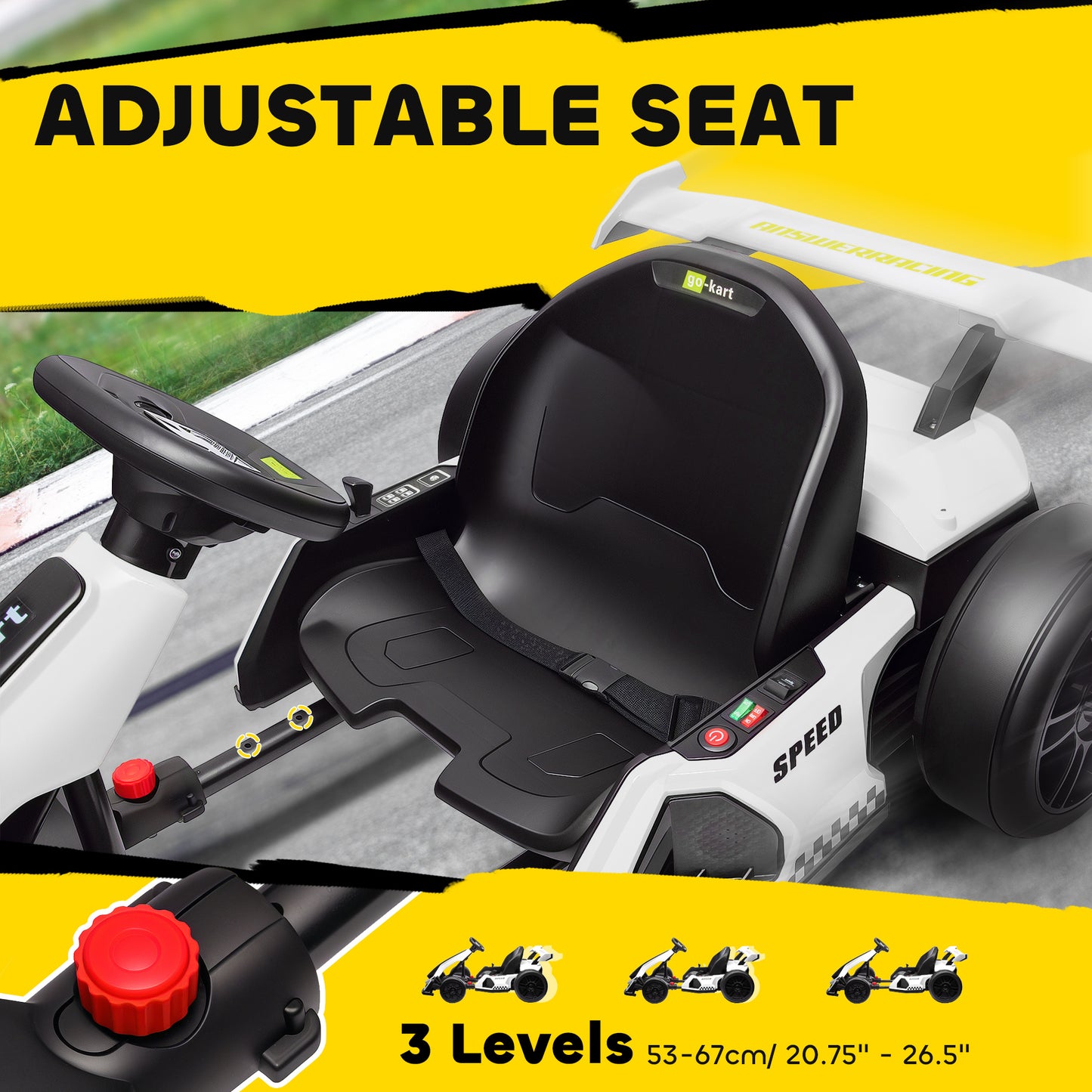 24V Electric Go Kart for Kids with Adjustable Seat for 6-12 Years