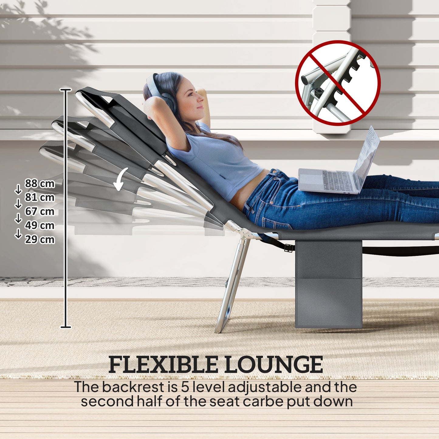 5-Position Adjustable Sun Loungers Set of 2 with Reading Hole