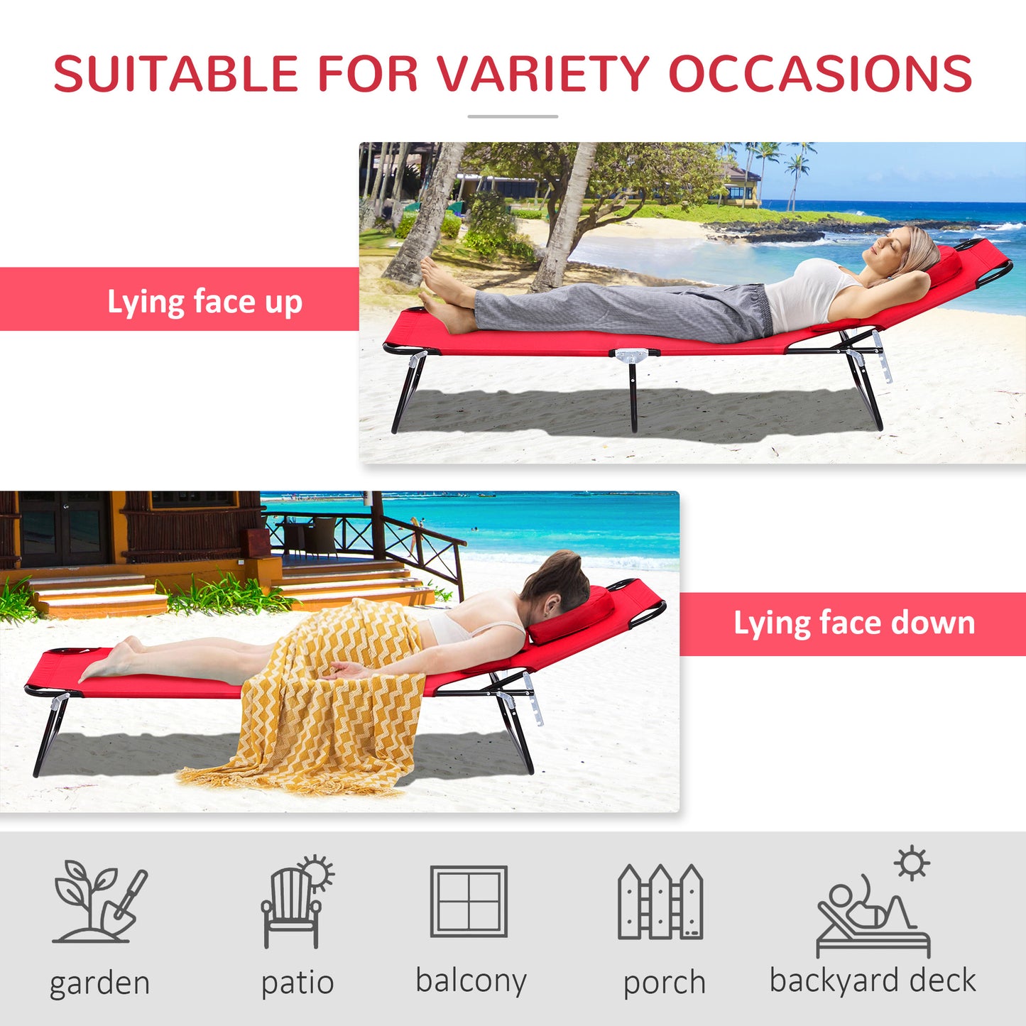 Foldable Outdoor Sun Lounger Adjustable Backrest Reclining Chair
