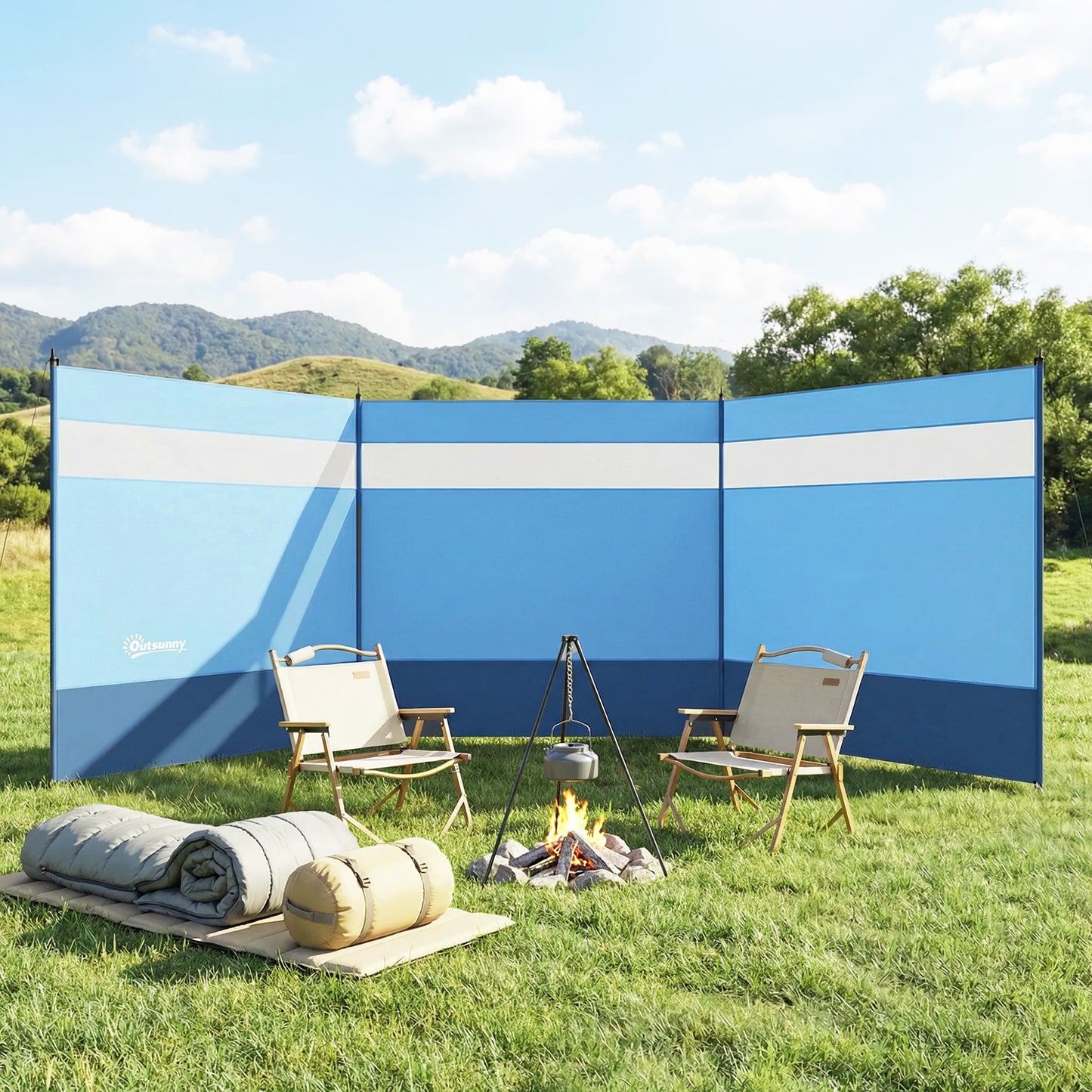 Camping Windbreaker with Clear Windows, Carry Bag and Steel Poles