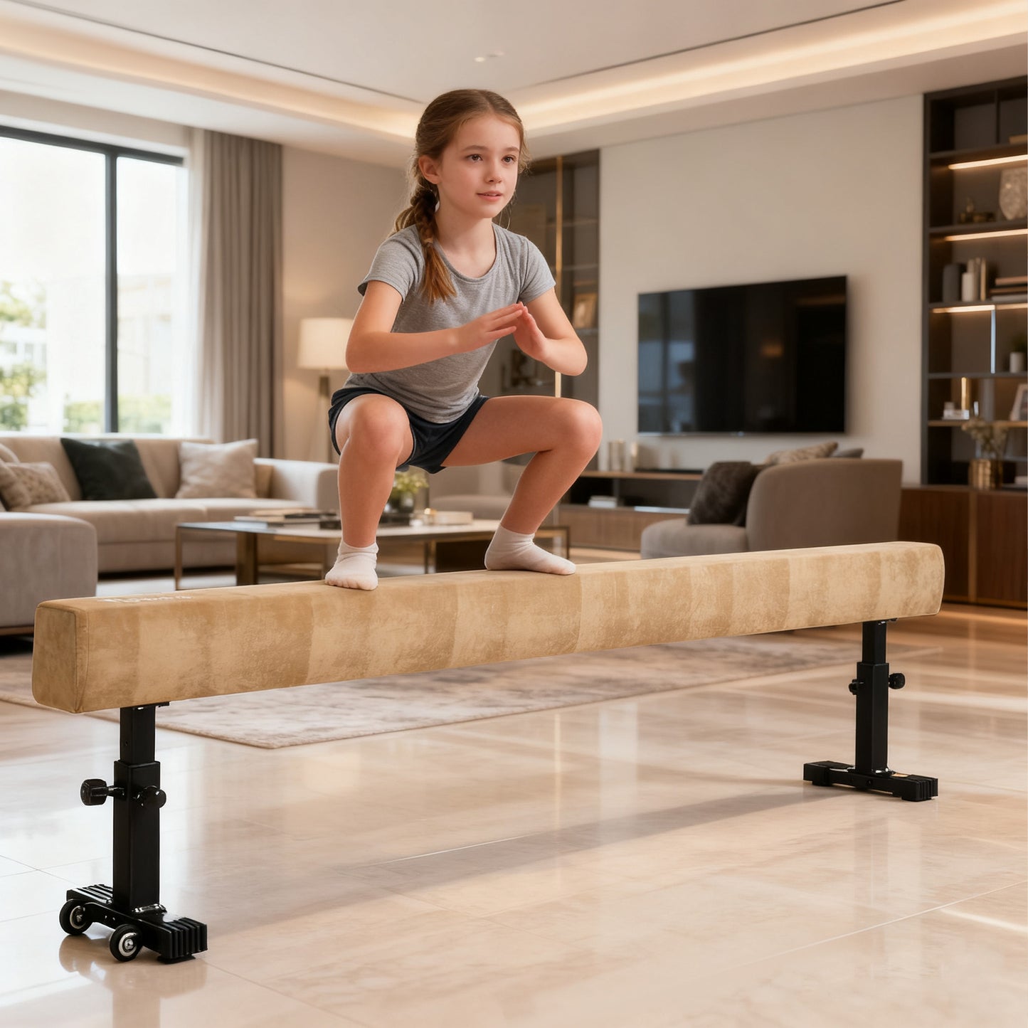 7.5ft Adjustable Balance Beam, Gymnastics Beam with Wheels