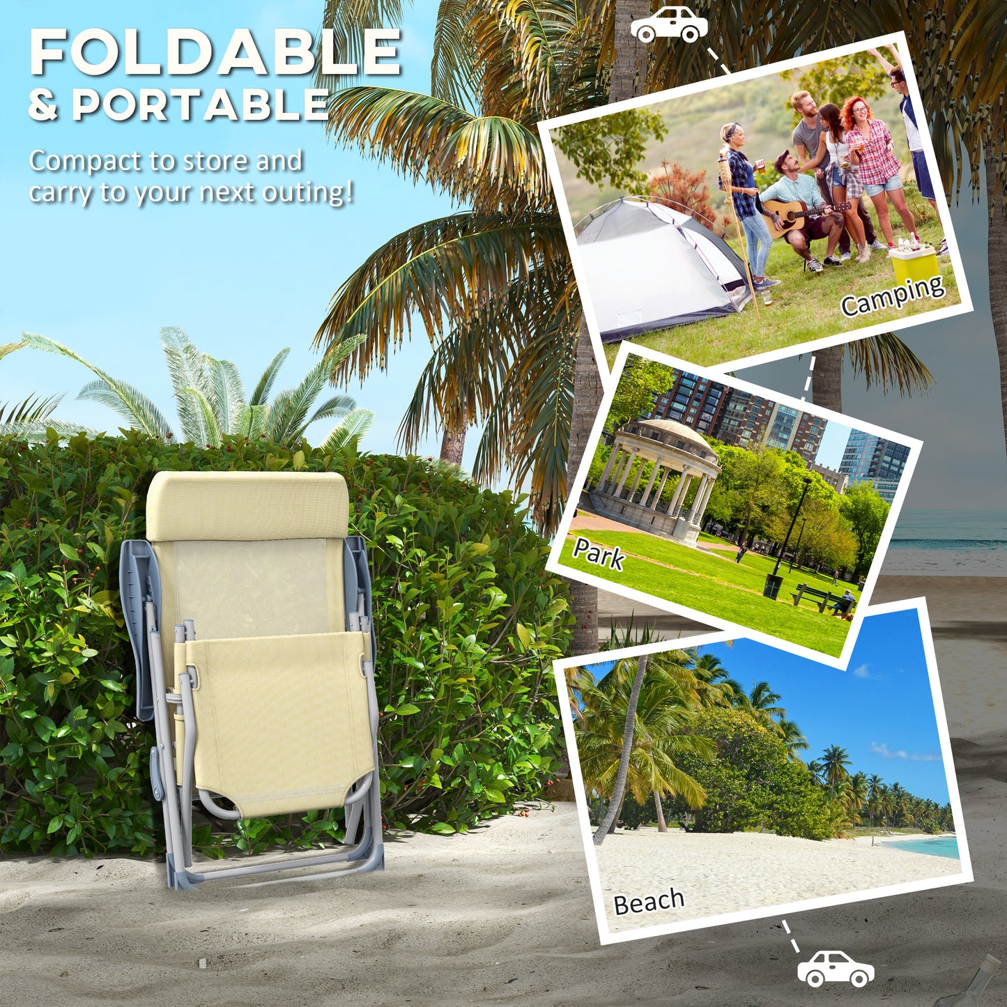 Set of Two Sun Loungers, with Five-Position Adjustable Backs