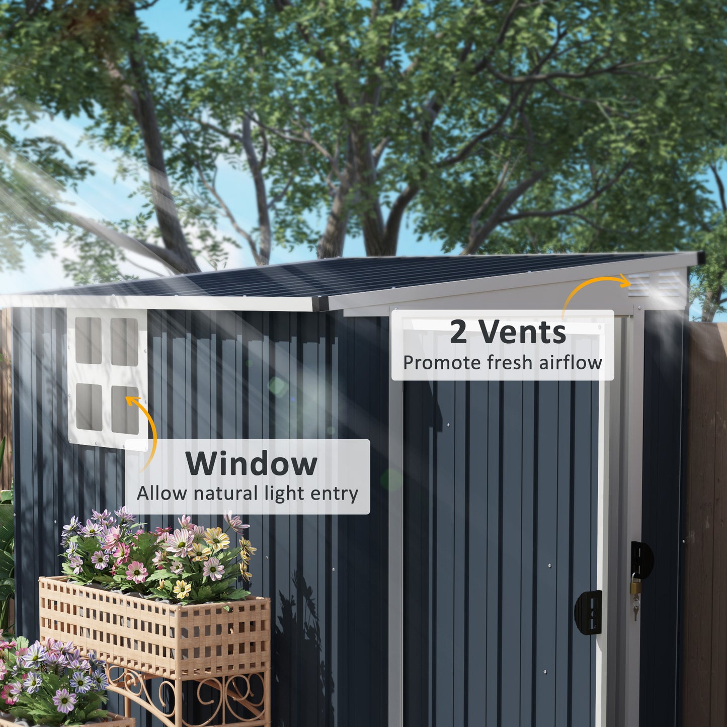 4 x 6ft Garden Metal Shed, Outdoor Storage Shed with Window