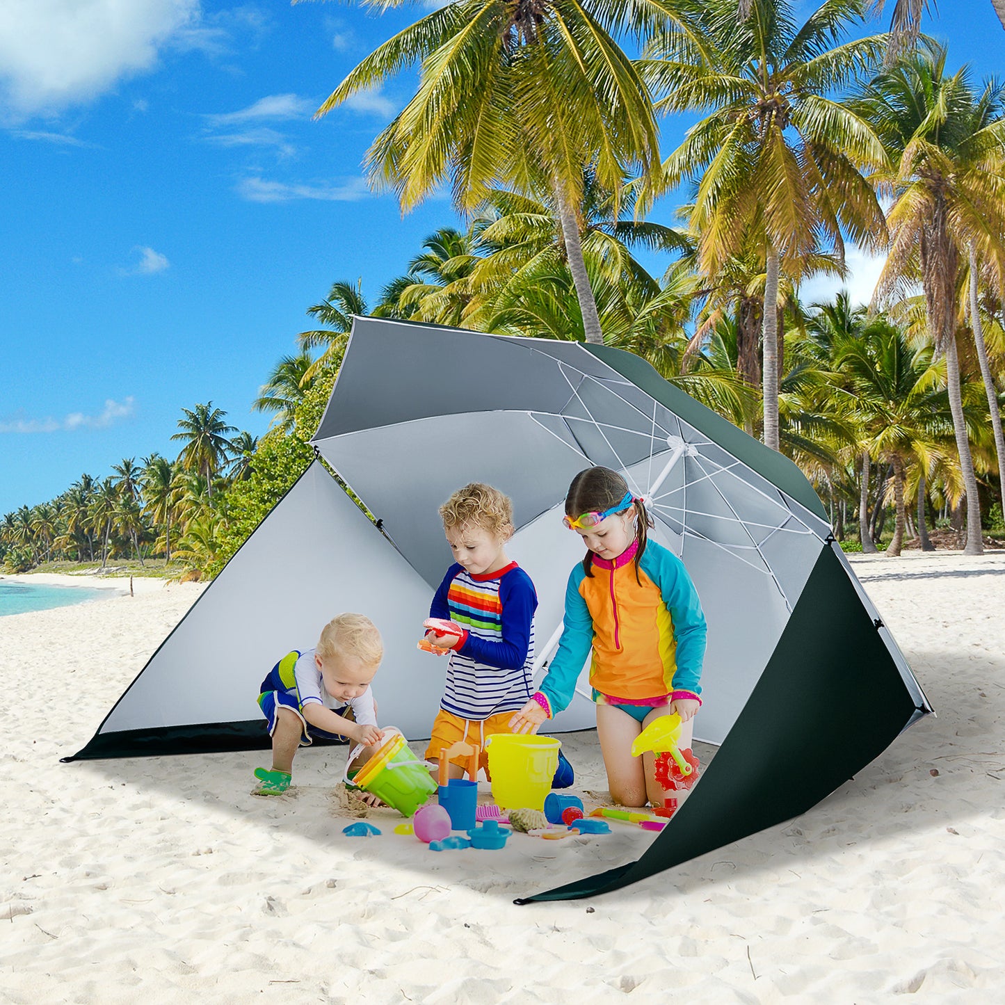 2m UV Protection Fishing Beach Umbrella Brolly Shelter w/ Side