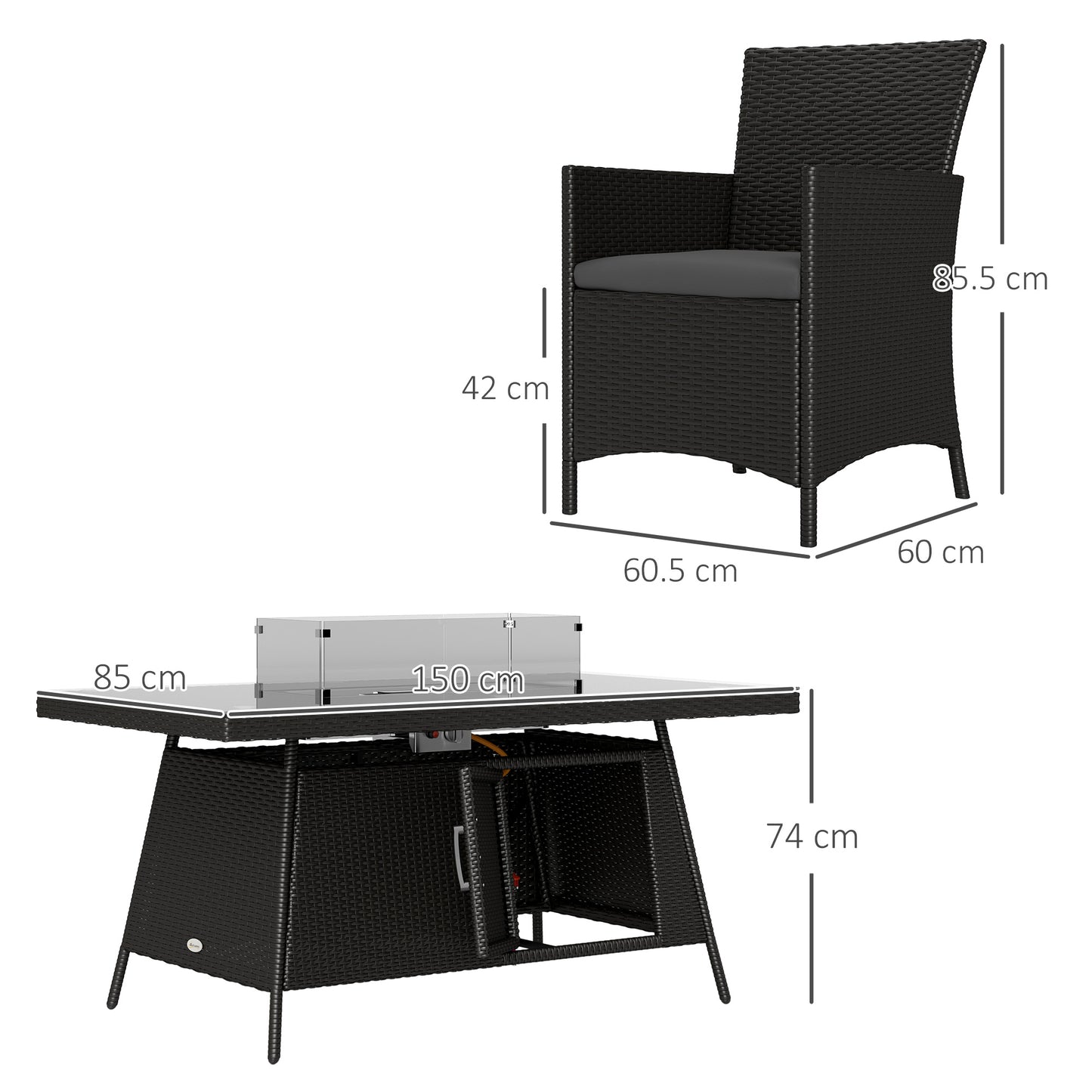 7 Pieces Outdoor Rattan Garden Furniture with Fire Pit Table