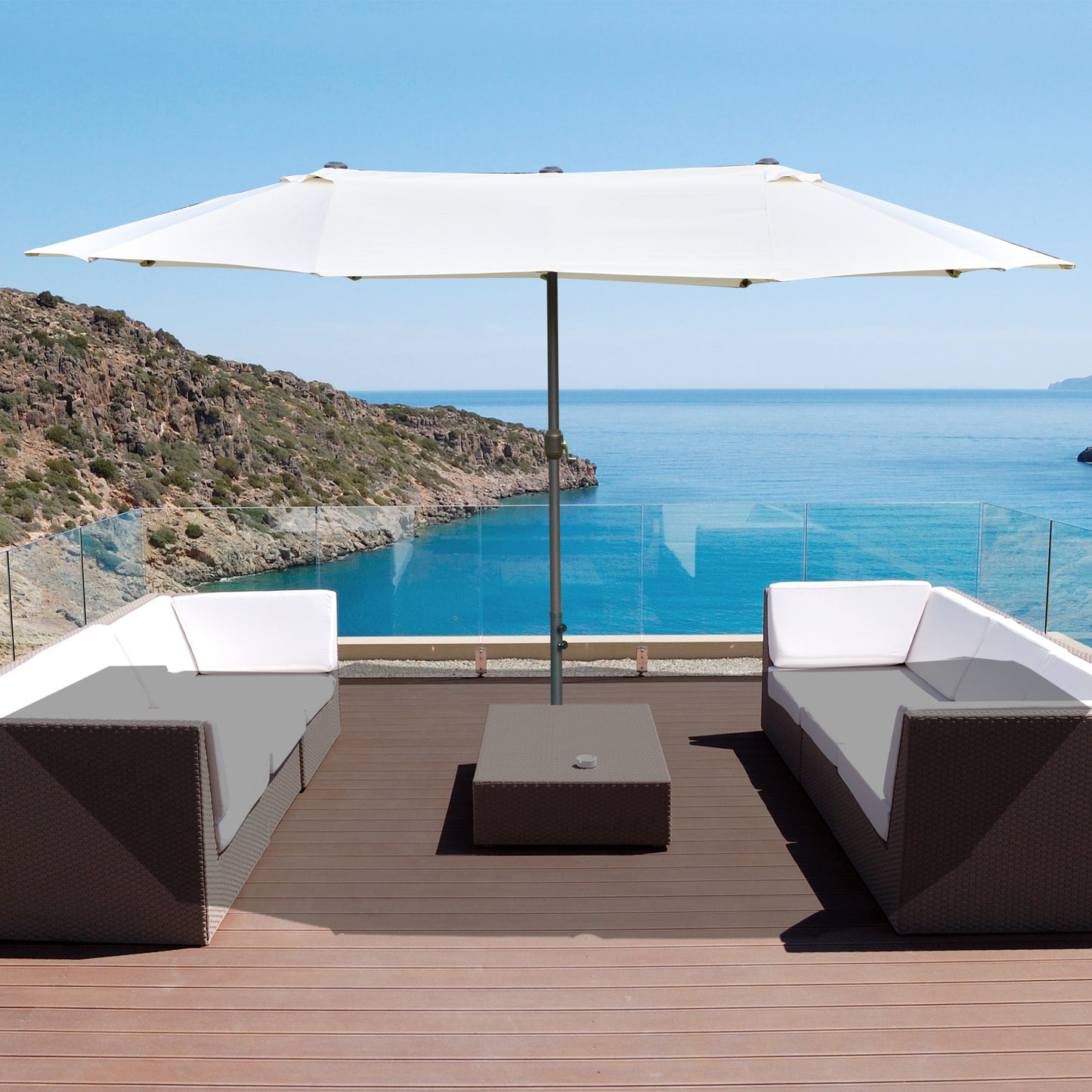 4.6M Sun Umbrella Canopy Double-sided Crank Sun Shade w/ Cross Base