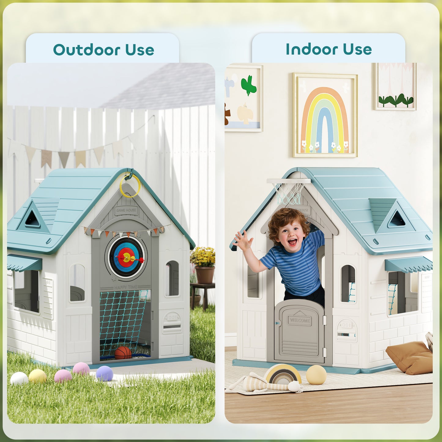 5-in-1 Playhouse for Kids Outdoor Indoor with Basketball Hoop