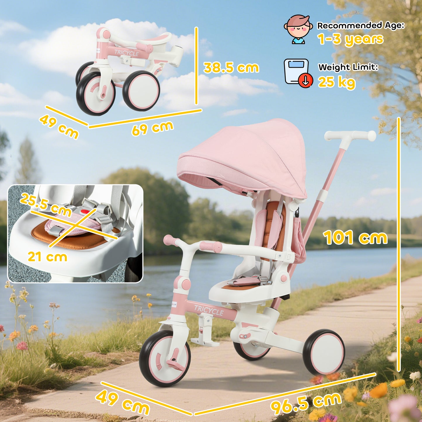 5 in 1 Kids Trike with Adjustable Backrest