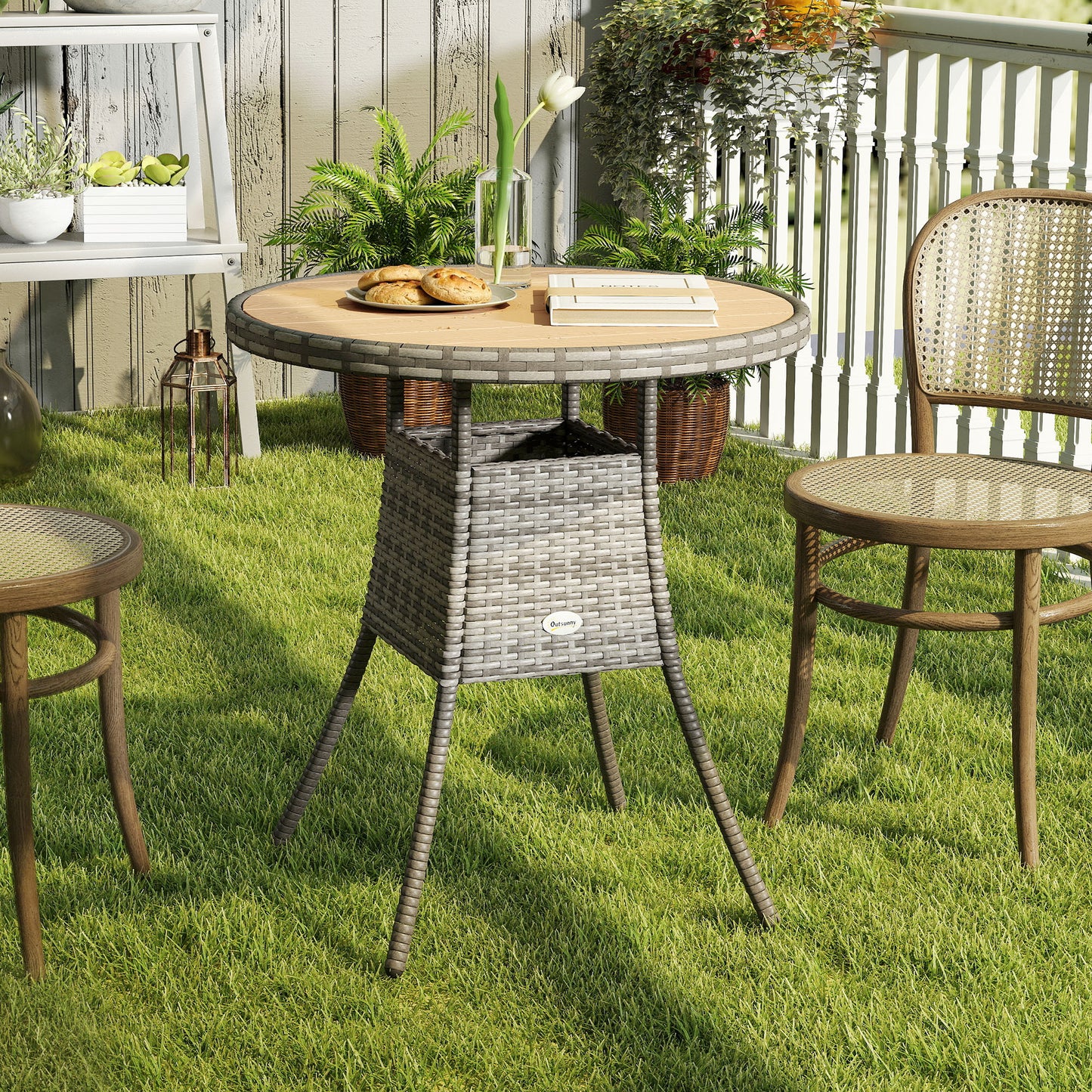 70 cm Wood-Effect Rattan Garden Table
