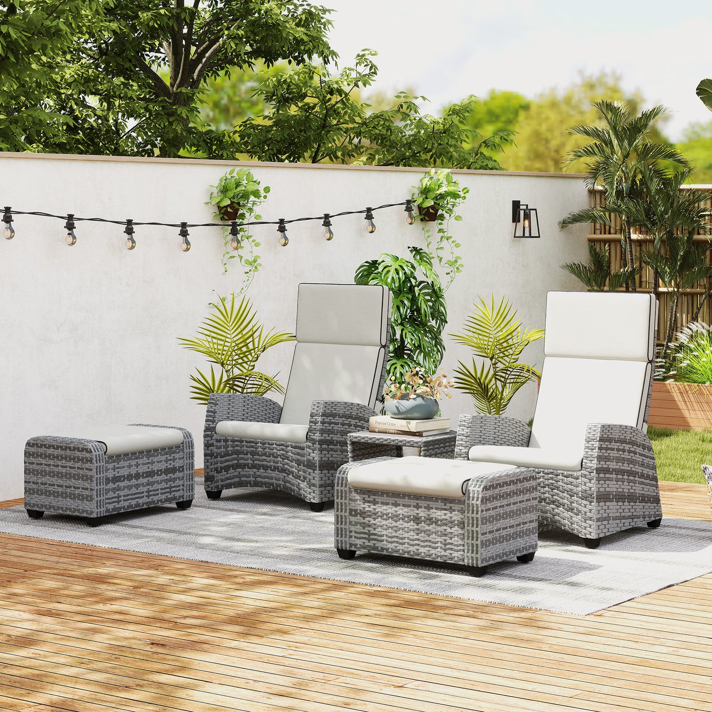 5-Piece Rattan Garden Furniture Set with Cushions