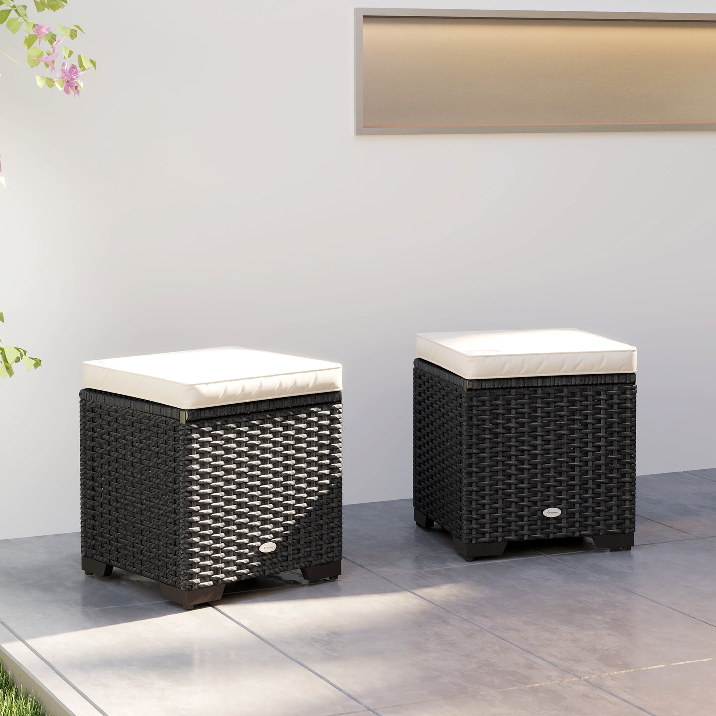 Set of 2 Rattan Storage Ottoman