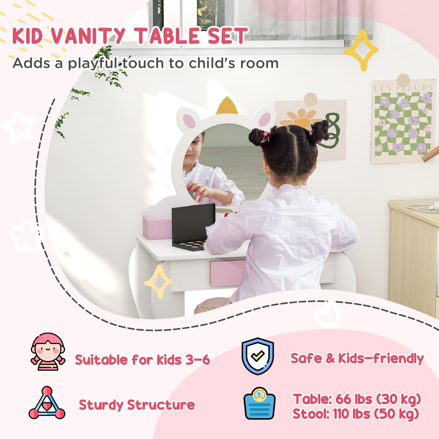 Kids Bedroom Furniture Set with Kids Dressing Table with Mirror