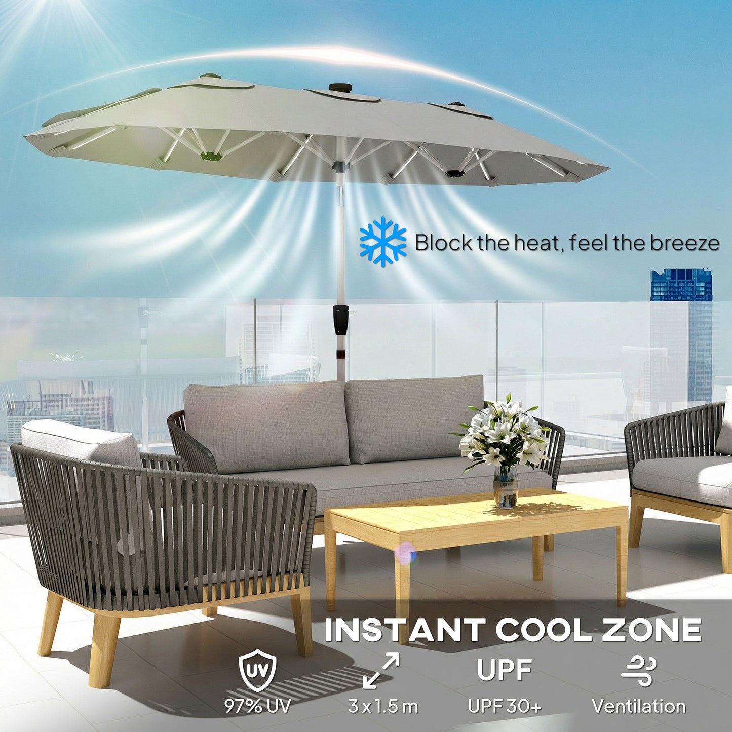 3 m Double-Sided Garden Parasol with LED Solar Lights