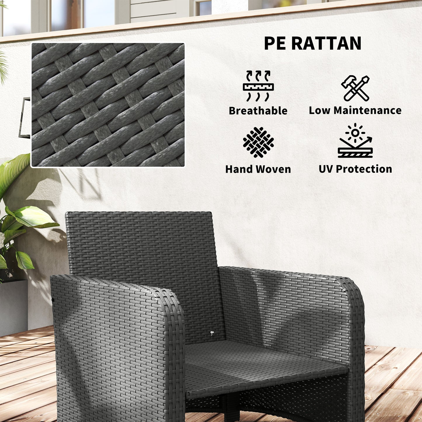 Five Piece Rattan Garden Furniture Set with 2-Tier Coffee Table