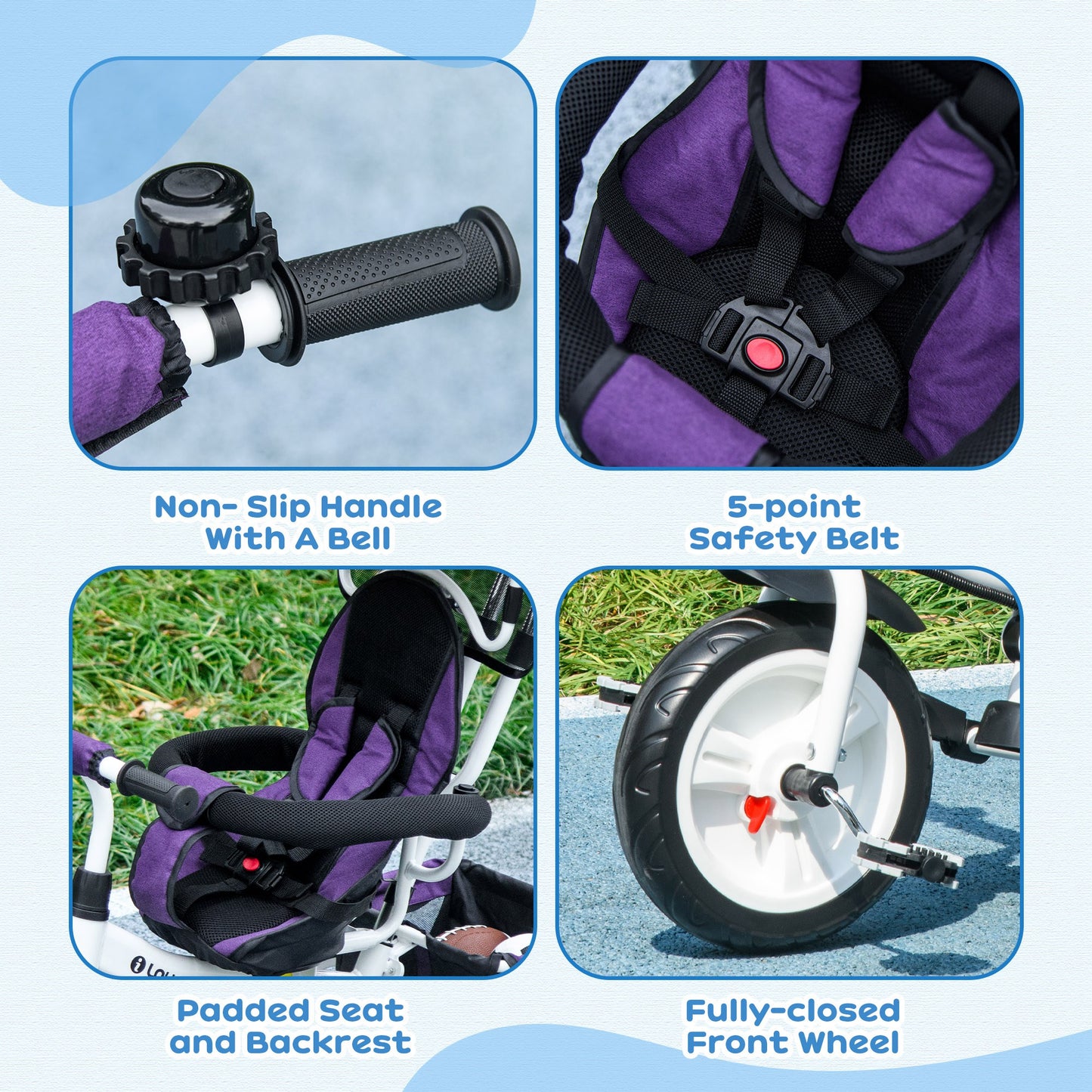 6 in 1 Kids Trike Push Bike w/ Push Handle, Canopy
