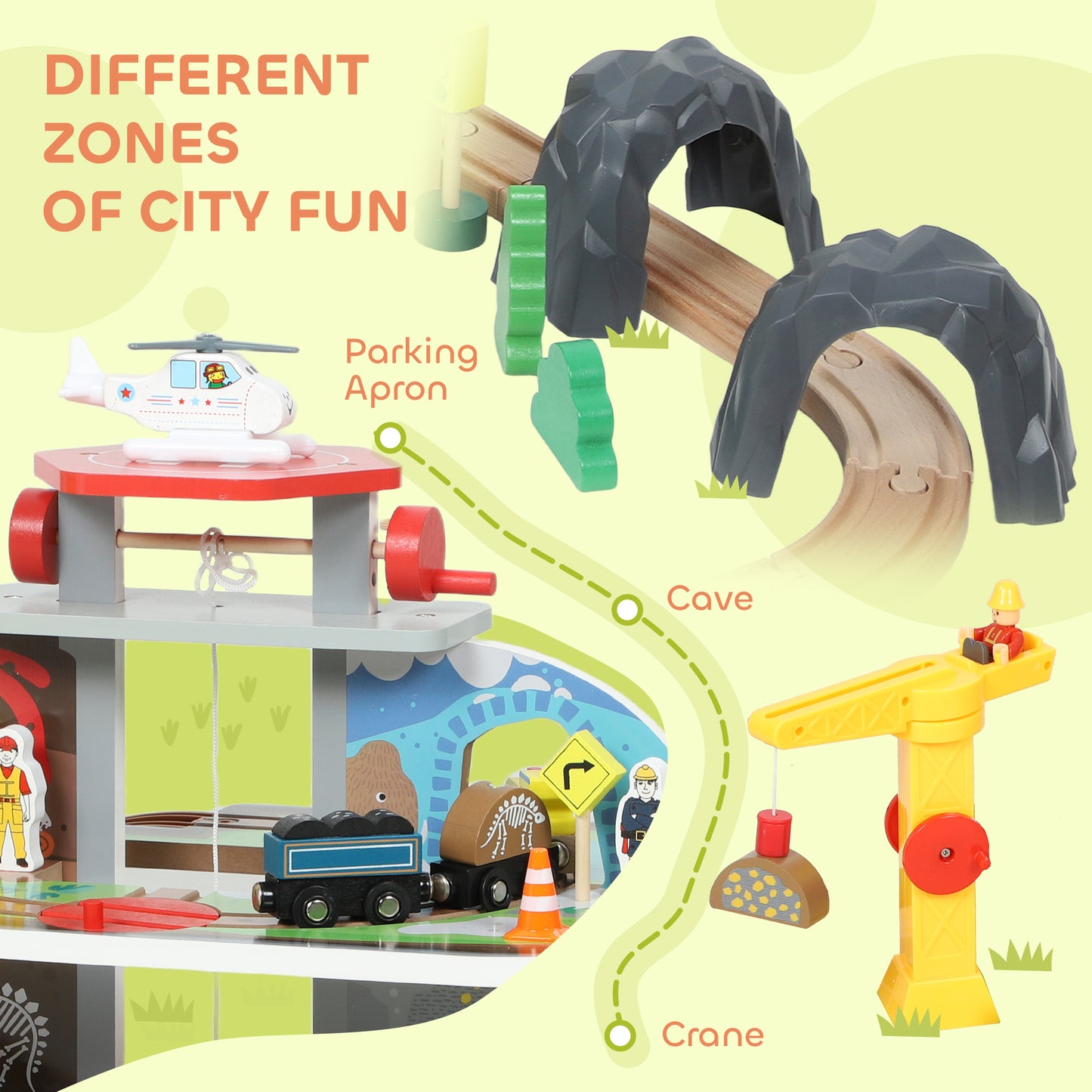 79 Piece Wooden Train Set, Kids Train Track Mine Themed with Crane