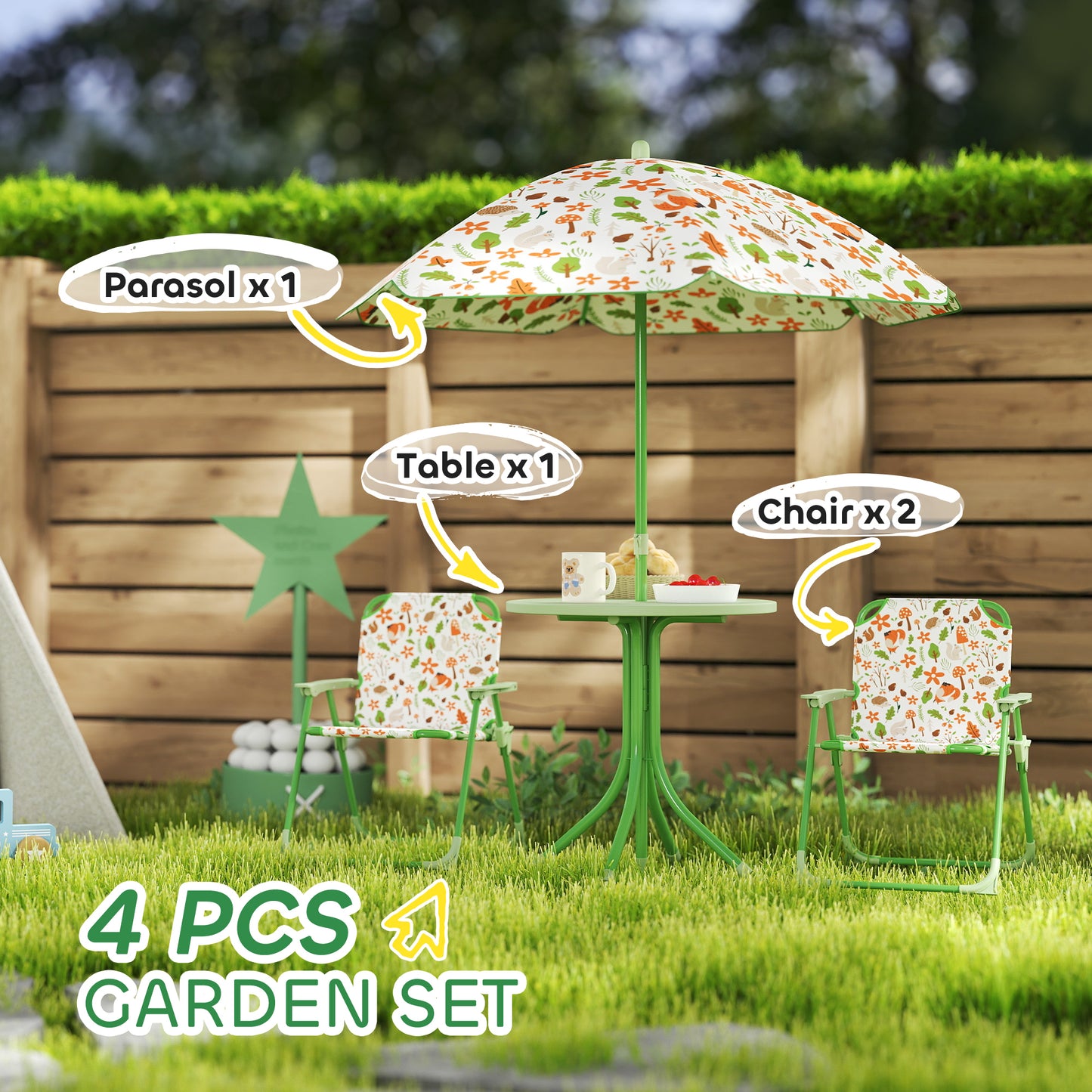 4-Piece Kids Garden Table and Chair Set with Adjustable Parasol