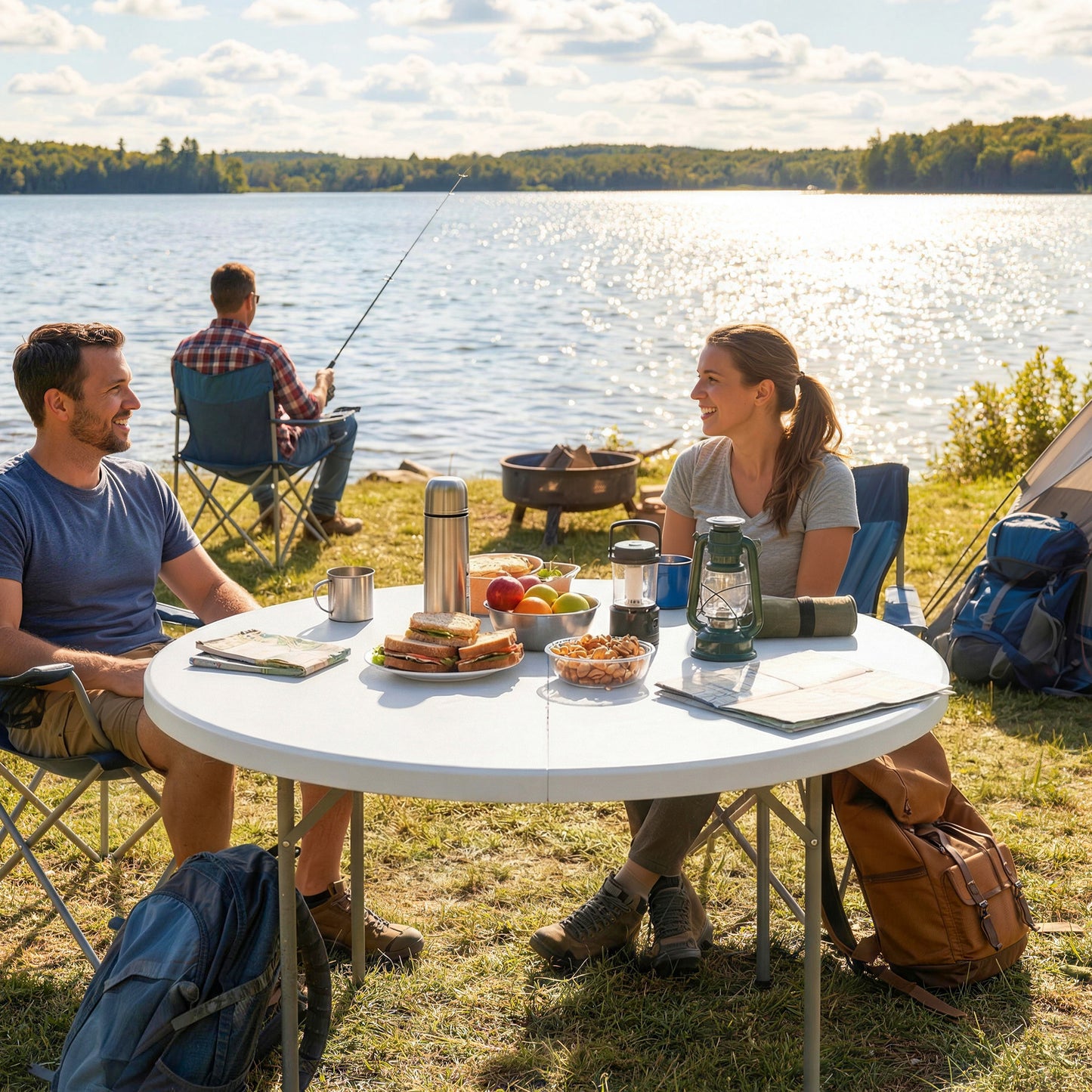 4ft Folding Picnic Table, Camping Table with Non-slip Foot Pads