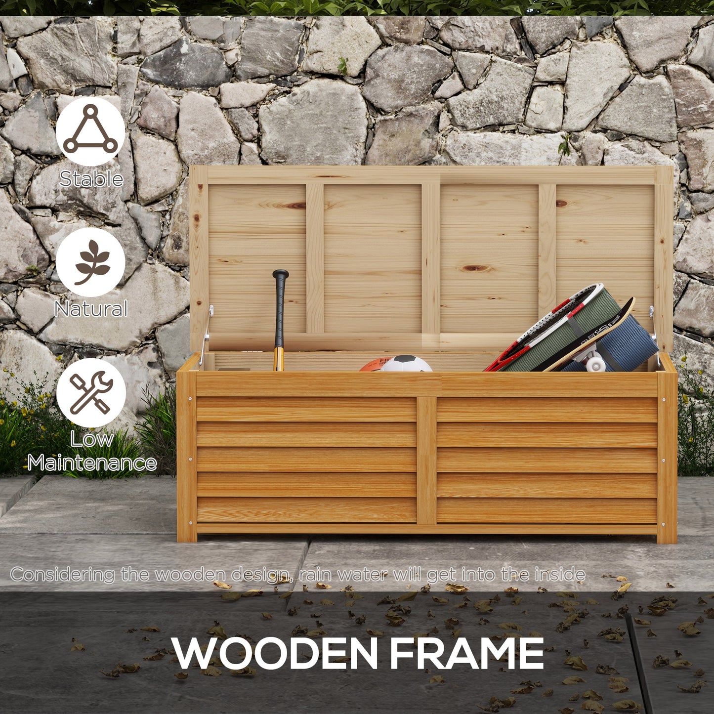 292L Outdoor Storage Box, Wooden Deck Box Garden Storage Container