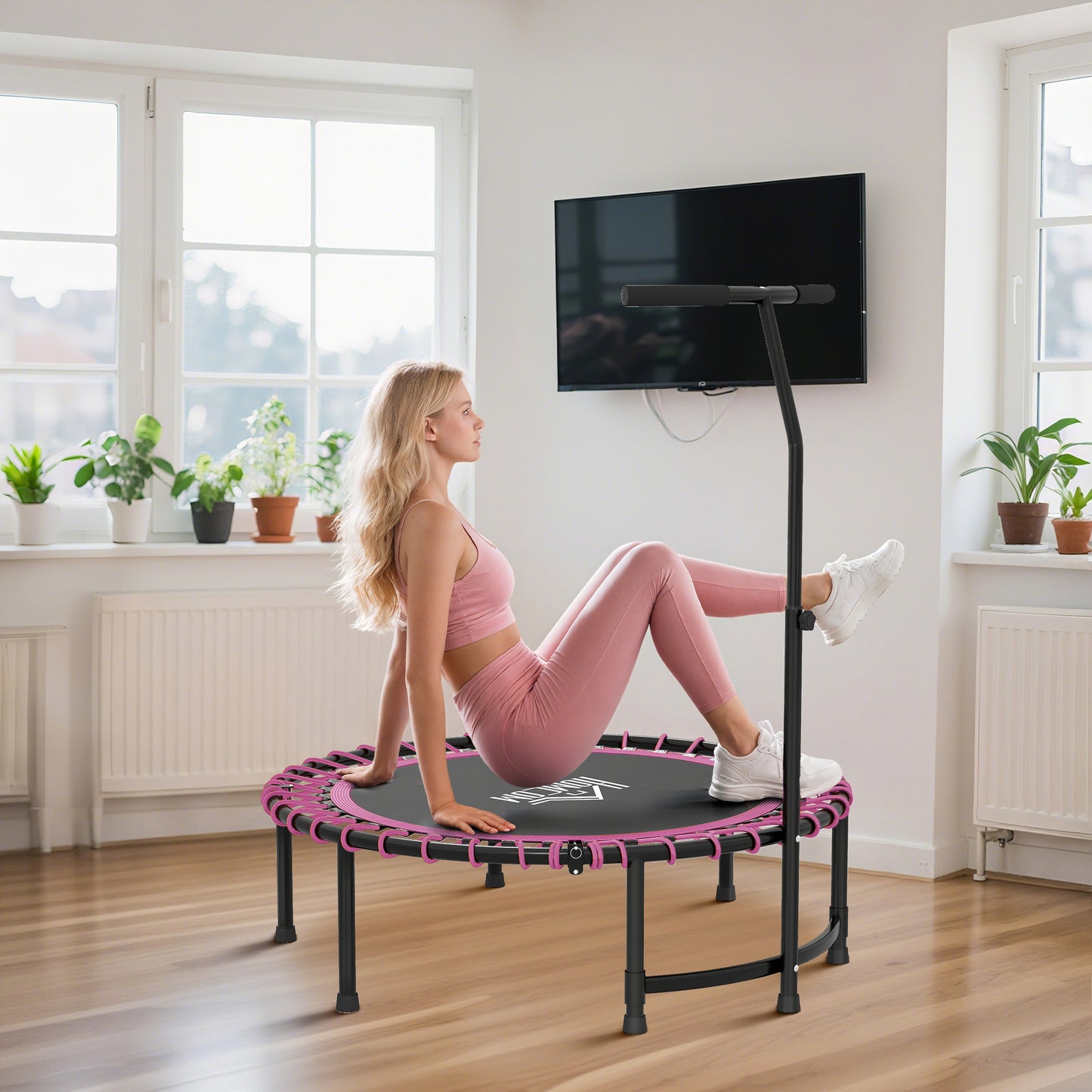 Mini Round Steel Frame Trampoline w/ Adjustable Handle