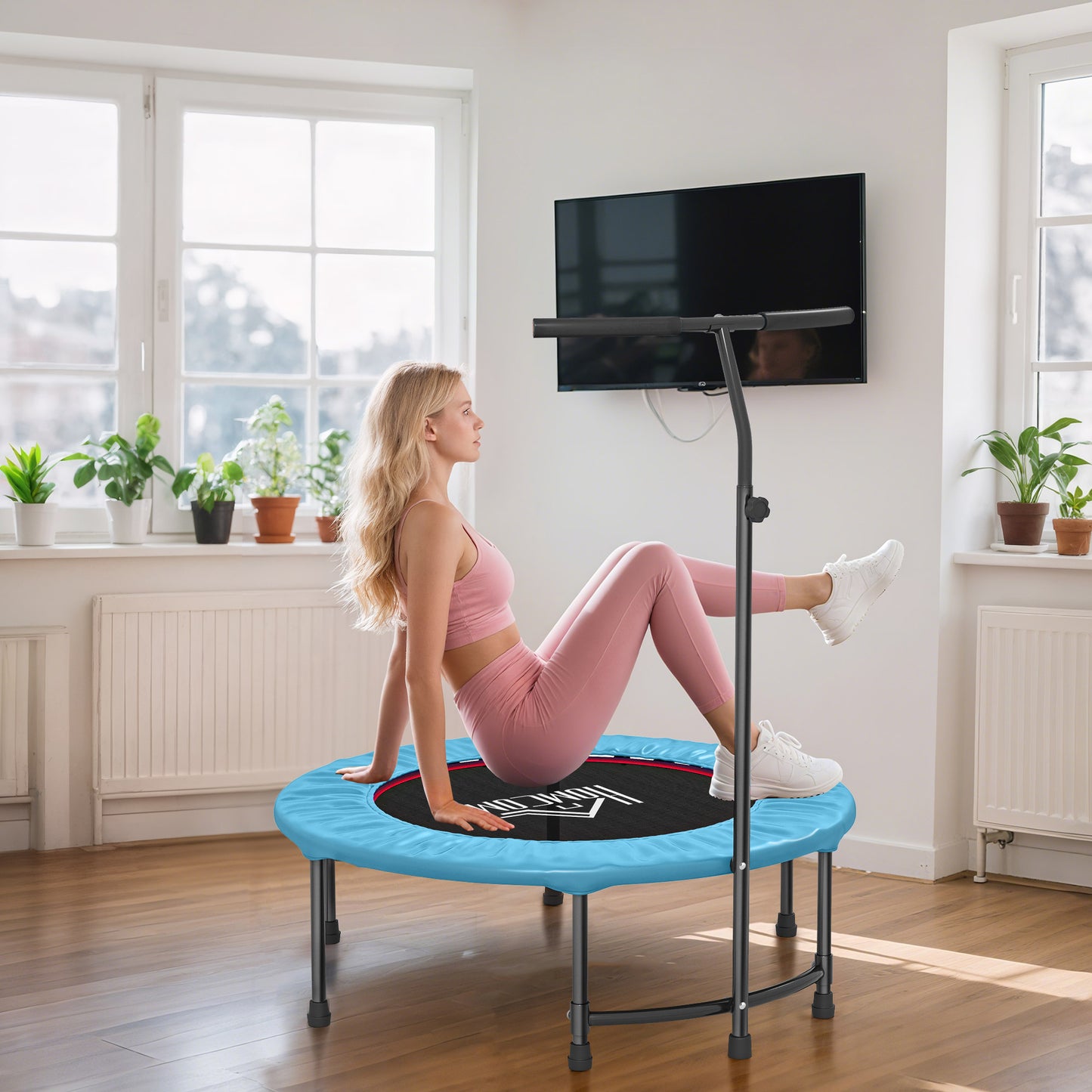 40" Fitness Trampoline with Adjustable Handle, Rebounder Trampoline