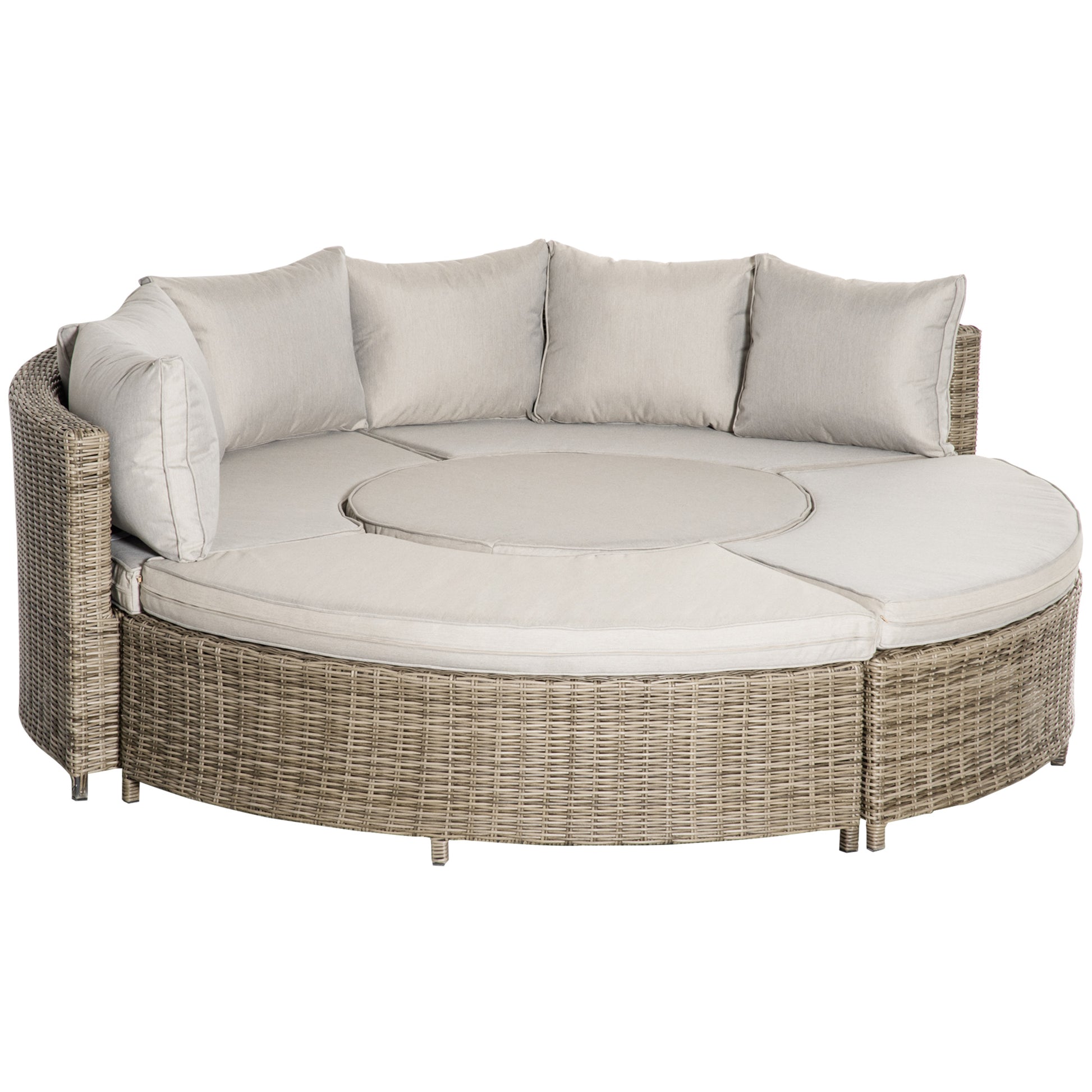 5 Pieces Outdoor PE Rattan Round Garden Daybed with Cushions