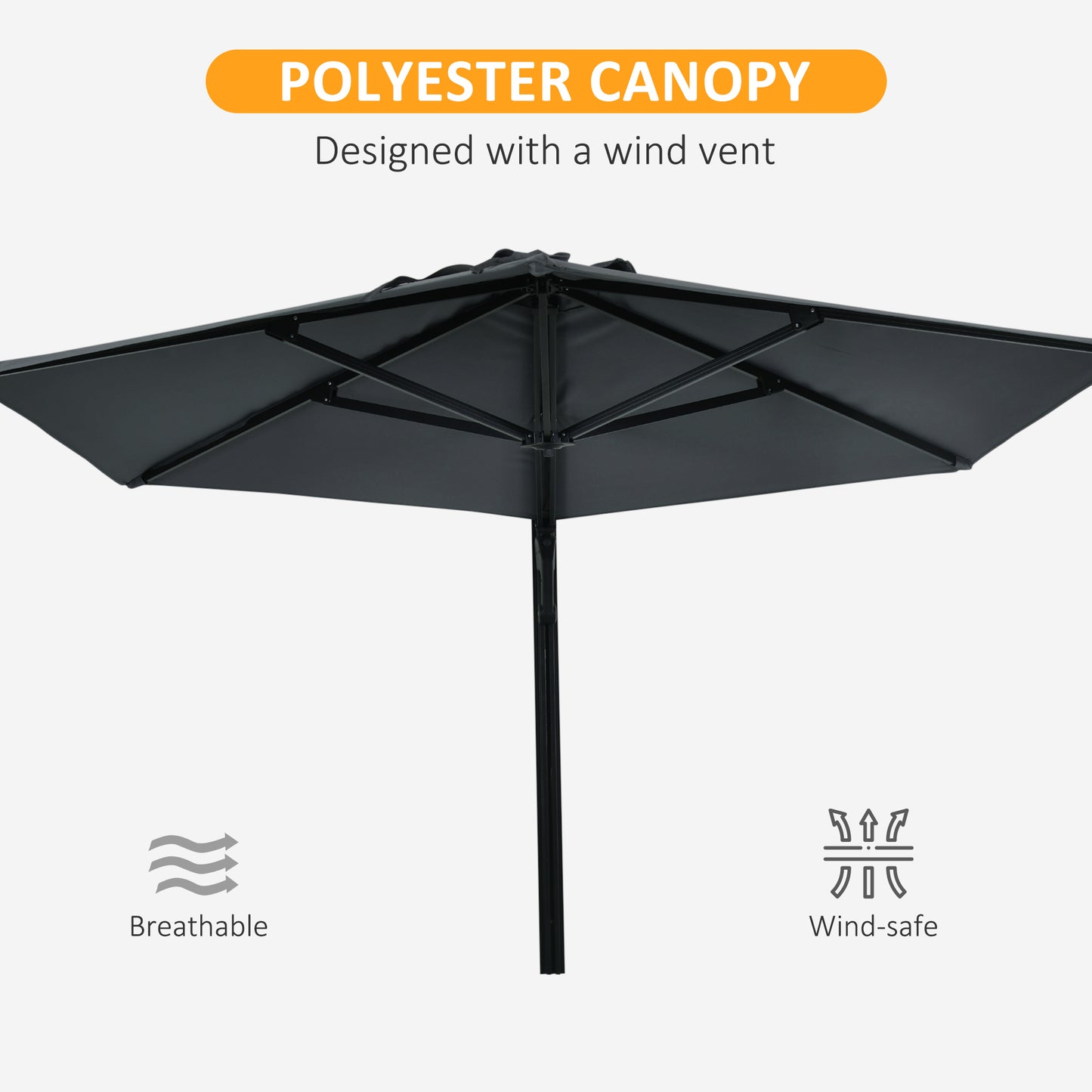 2.5m Wall Mounted Parasol, Hand to Push Outdoor Patio Umbrella