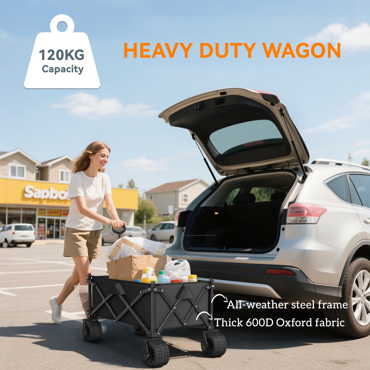 Folding Garden Trolley, Outdoor Wagon Cart with Carry Bag, for Beach