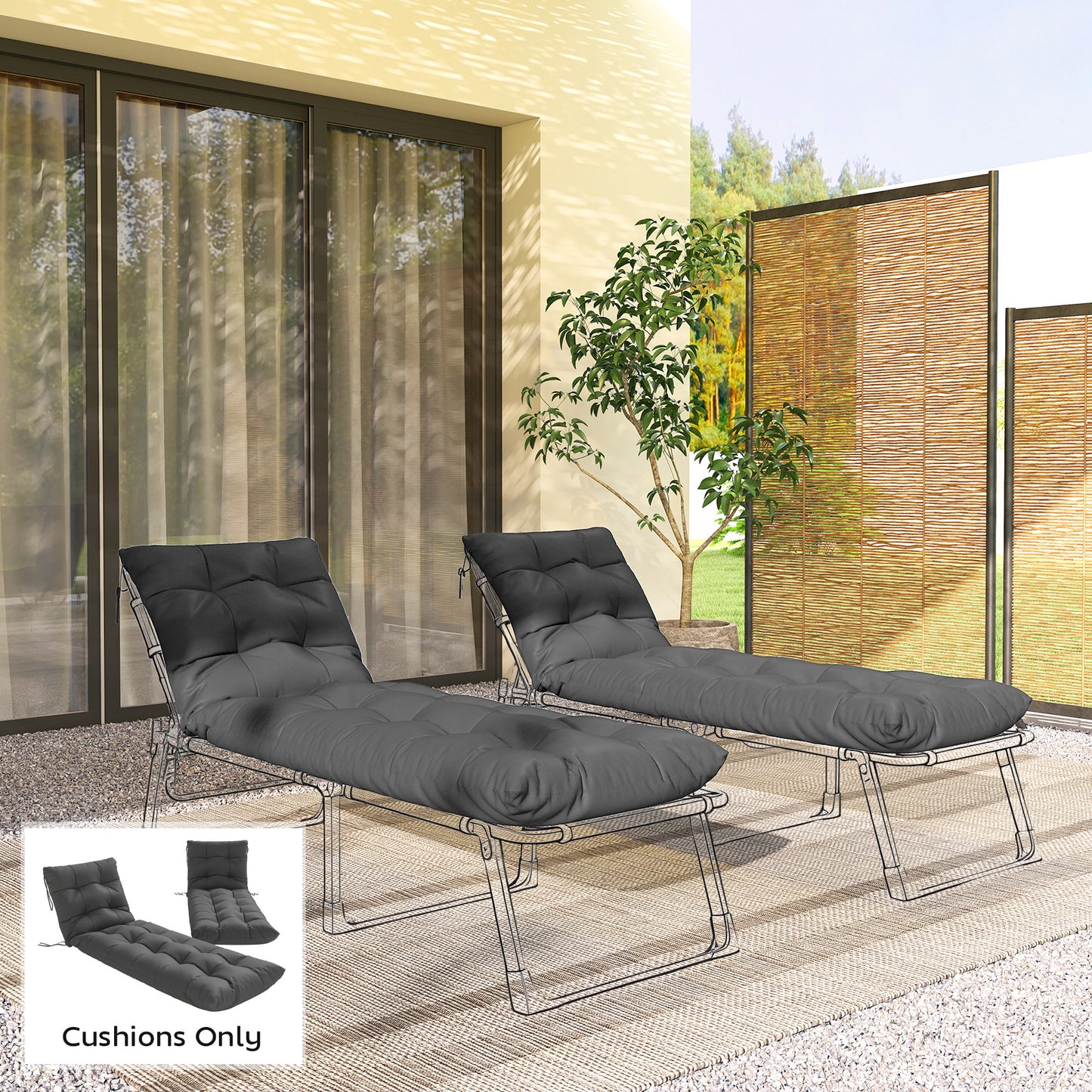 Sun Lounger Cushions Only, Garden Lounge Chair Cushions Set of 2