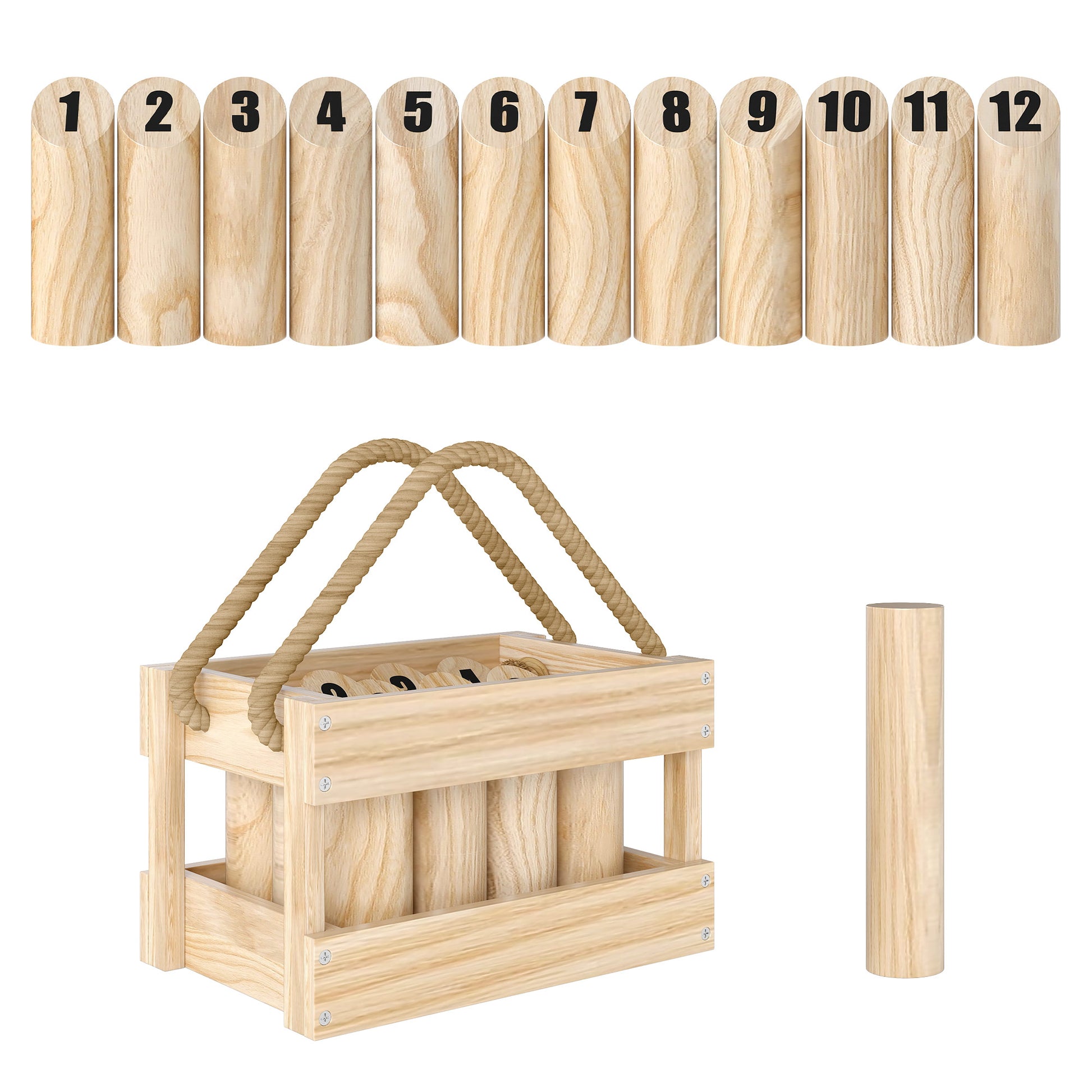 Molkky Game, Wooden Skittles Throwing Game with 12 Skittles