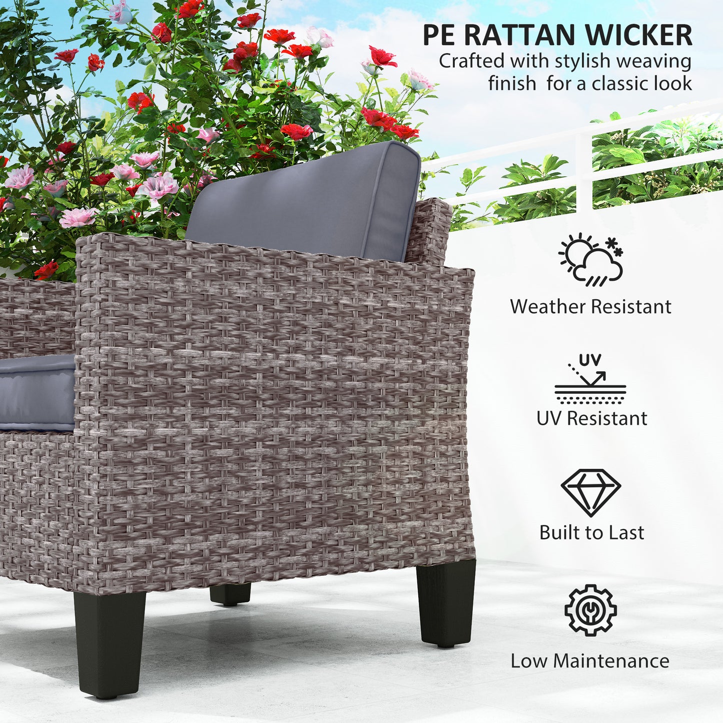 Single Rattan Armchair, with Cushions