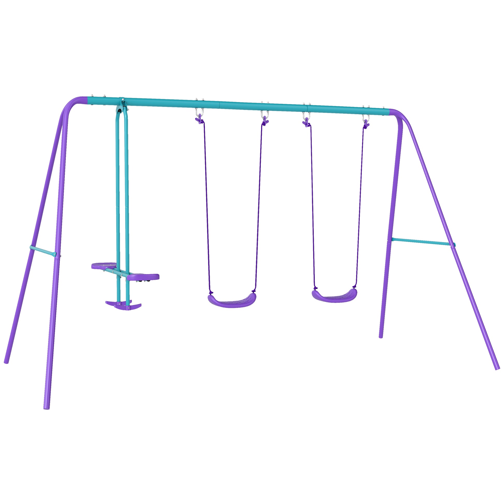 Metal Swing Set, with Seesaw, Adjustable Height, for Ages 3+ Years