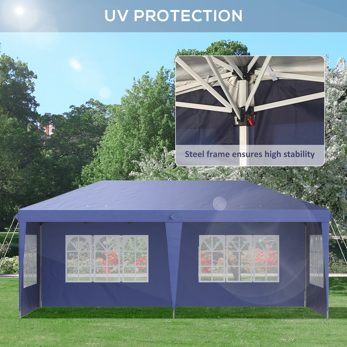 3 x 6m Pop Up Gazebo, Height Adjustable Marquee Party Tent