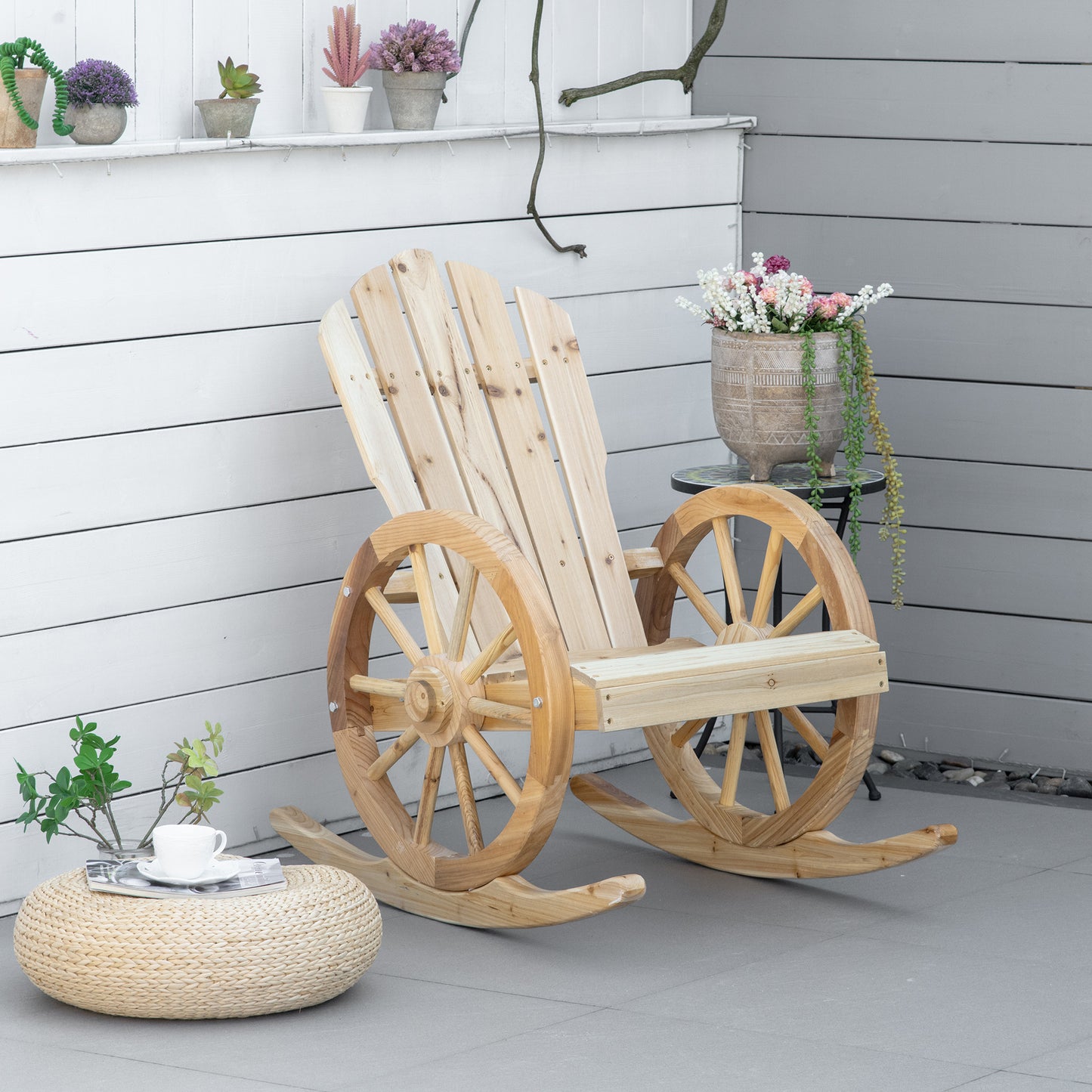 2 Piece Wooden Adirondack Rocking Chair Reclining Armchair Outdoor (1)