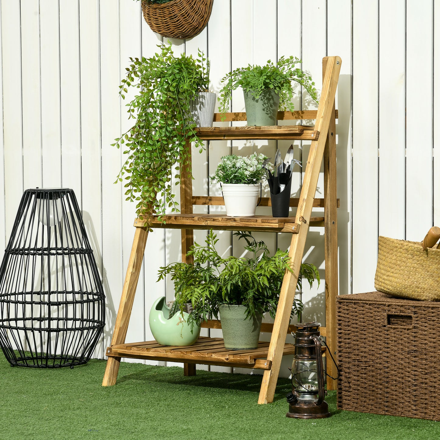 Wooden Folding Flower Pot Stand 3 Tier Garden Planter Display