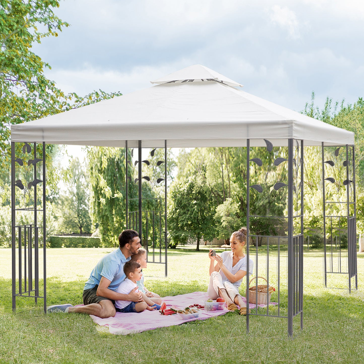 3 x 3m Outdoor Steel Gazebo with 2 Tier Roof