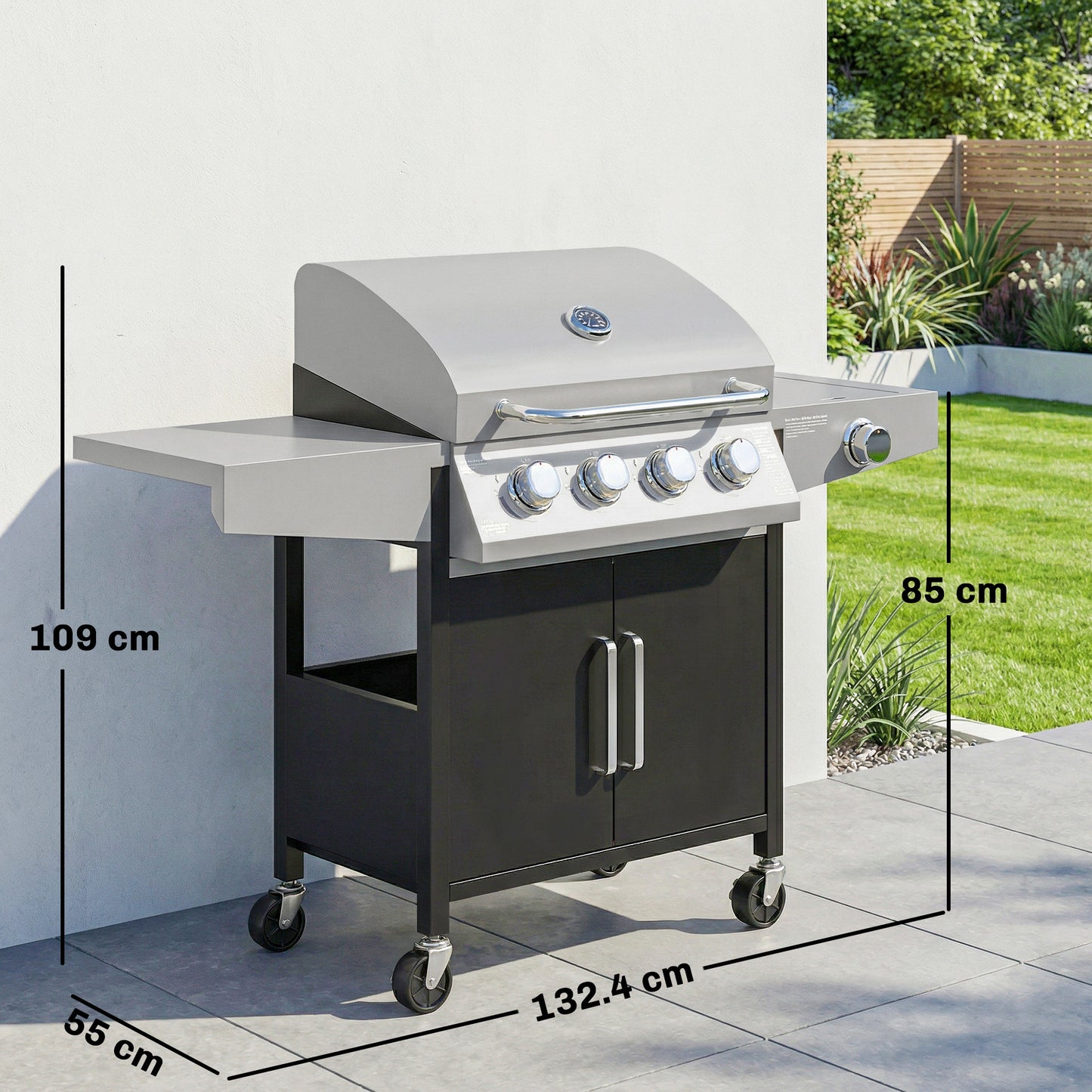 4+1 Burner Gas BBQ Grill with Side Burner