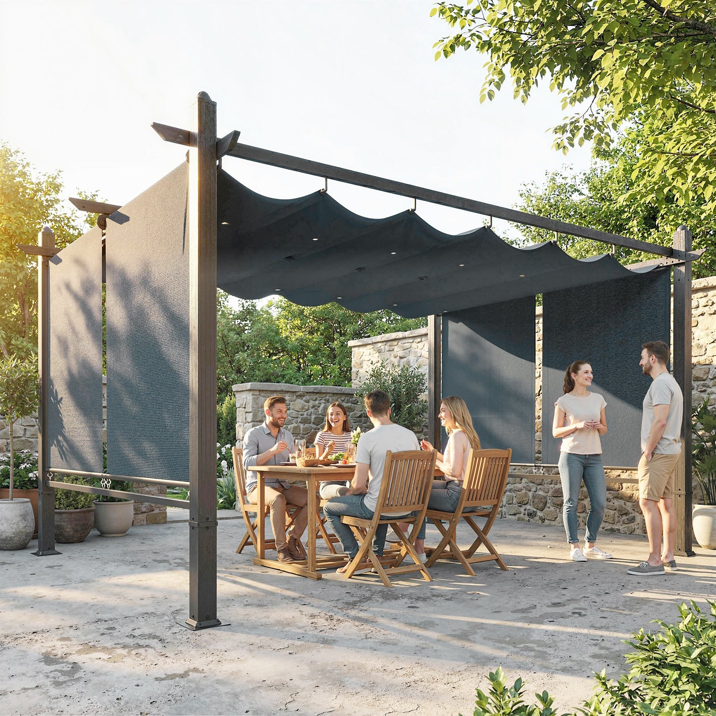 4 x 3 m Garden Pergola with Retractable Roof Canopy
