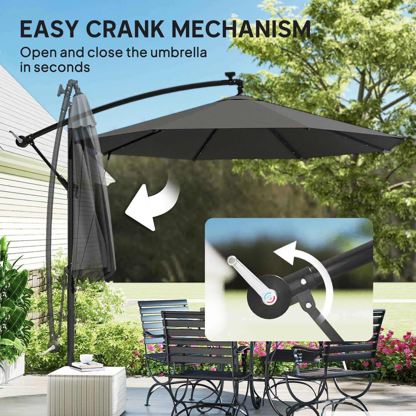 3 m Cantilever Parasol with Solar LED Lights Garden Umbrella