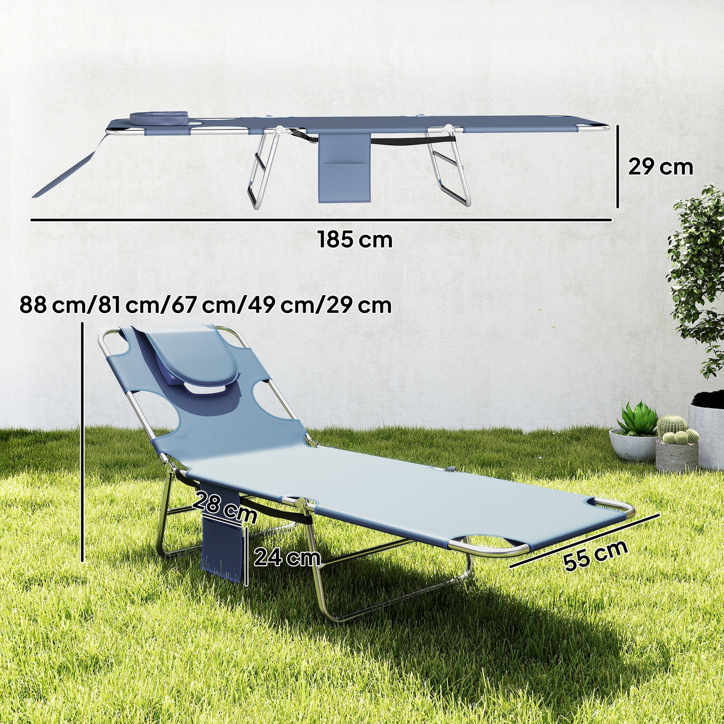 5-Position Adjustable Sun Loungers Set of 2 with Reading Hole