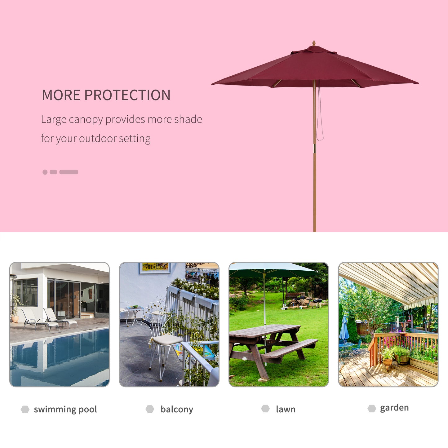 2.5m Wood Garden Parasol Sun Shade Patio Outdoor Wooden Umbrella (1)