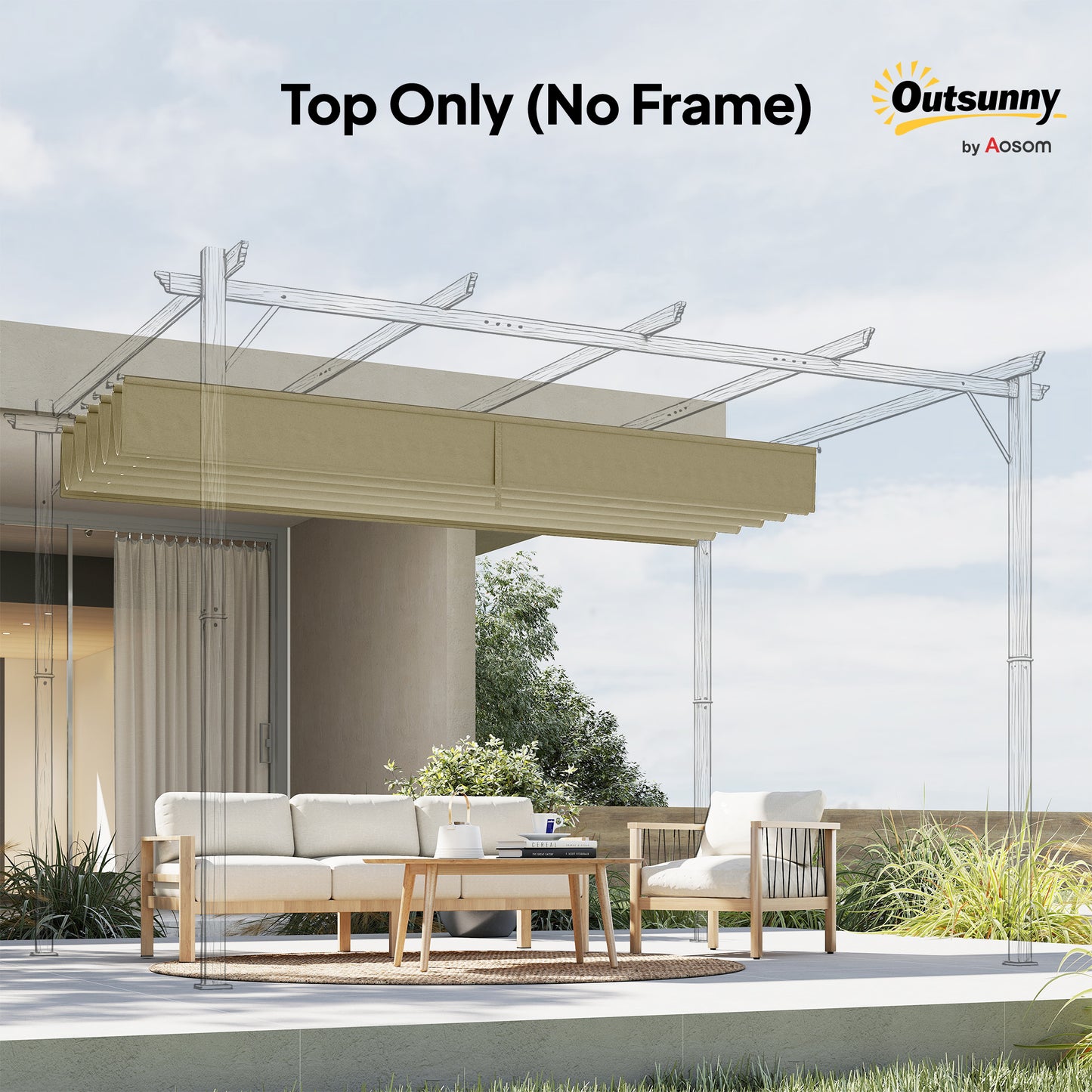 Retractable Pergola Cover, 3.5 x 2.6 m Replacement Canopy Fabric