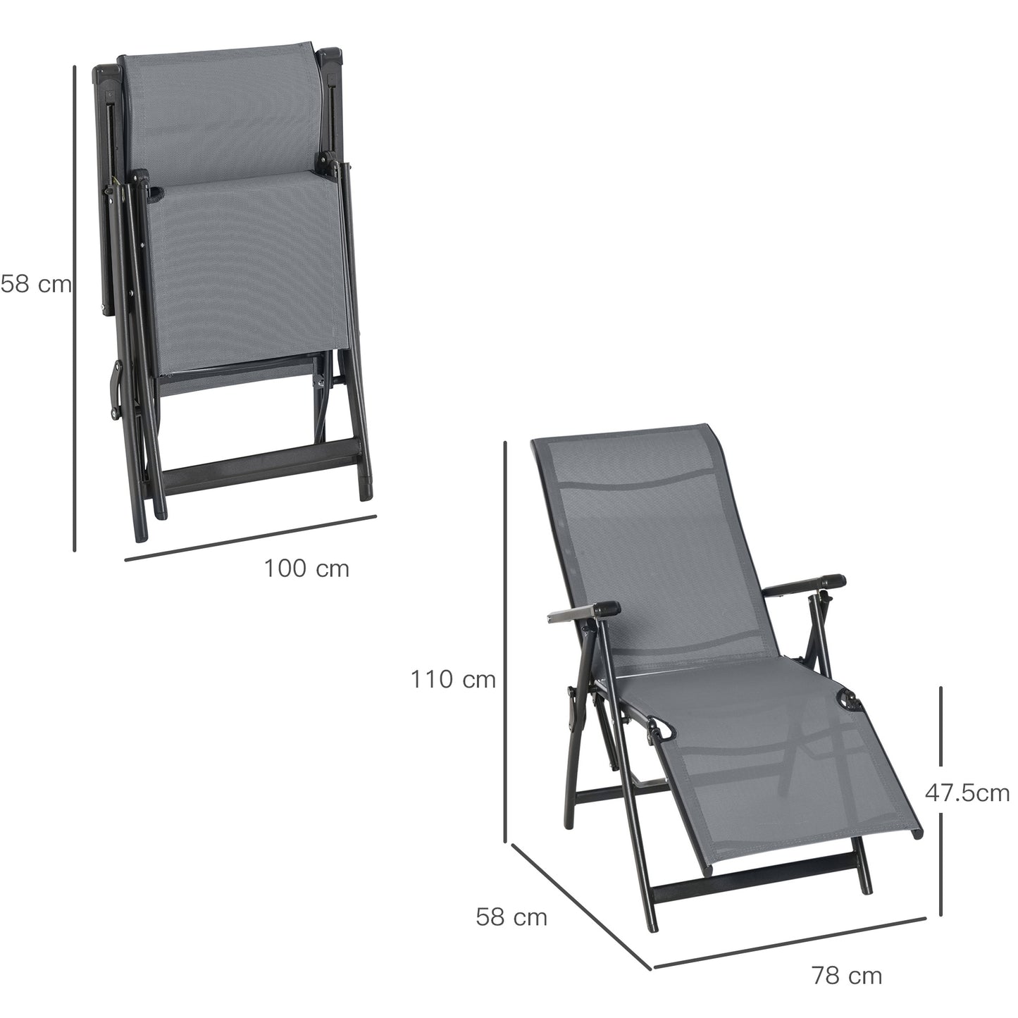 Set of 2 Outdoor Sun Lounger 10-Position Adjustable Texteline