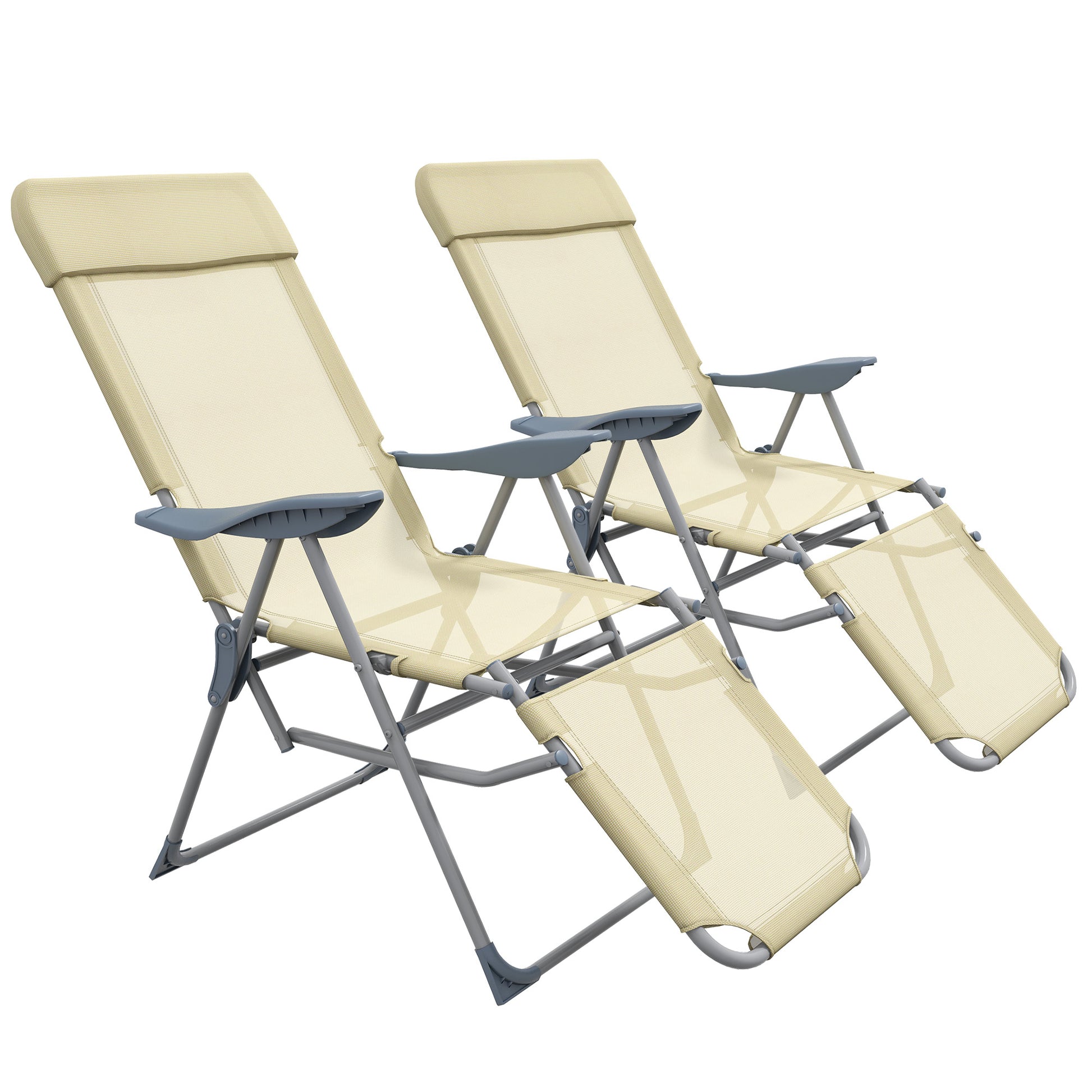 Set of Two Sun Loungers, with Five-Position Adjustable Backs