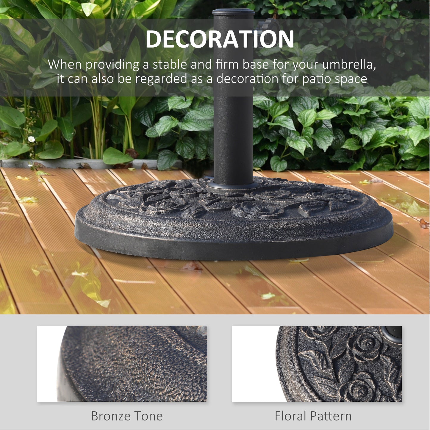 9kg Garden Parasol Base, Round Resin Cast Iron Effect Sun Umbrella
