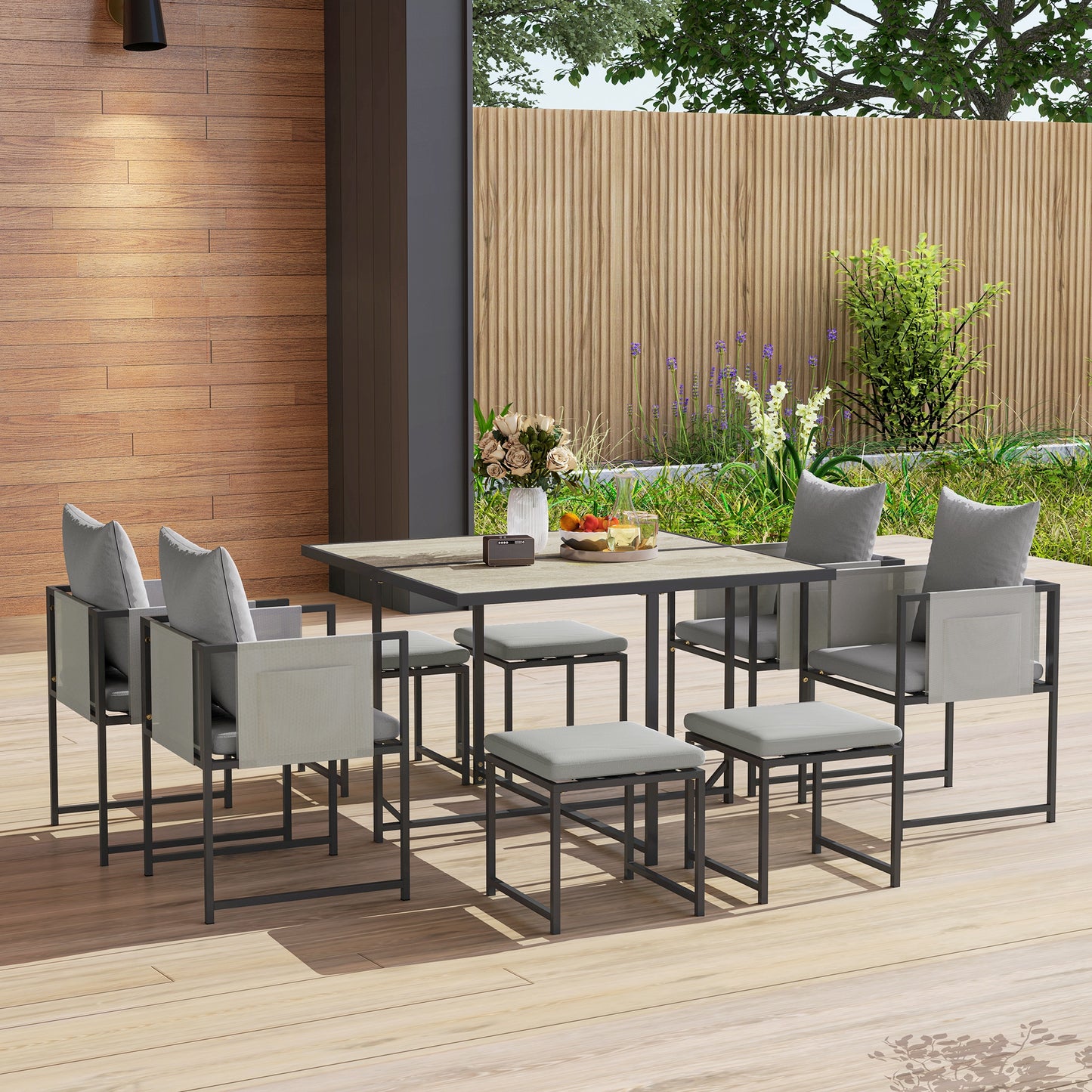 Nine-Piece Steel Frame Garden Dining Set
